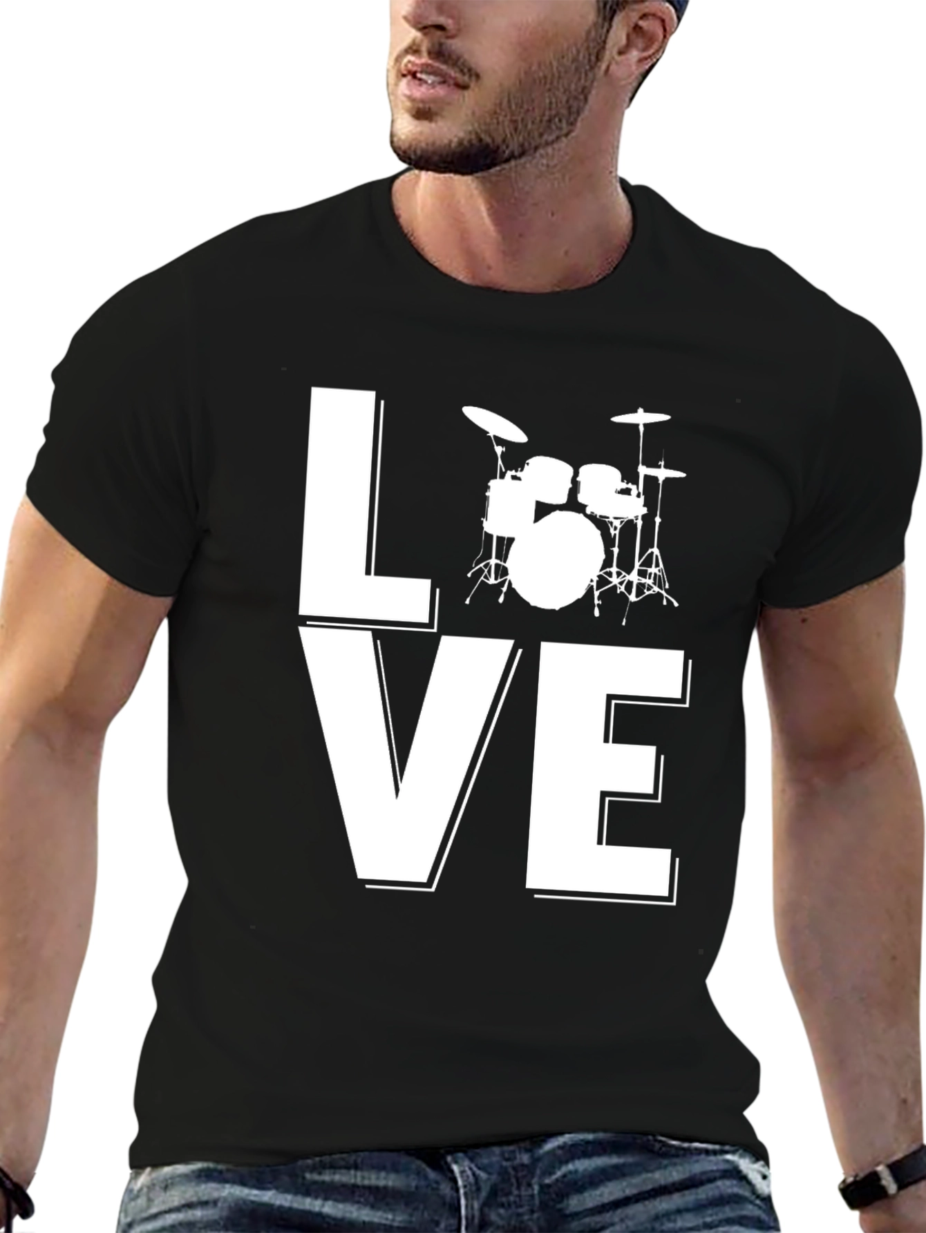 Love Drums Graphic Tee - Black Cotton Blend