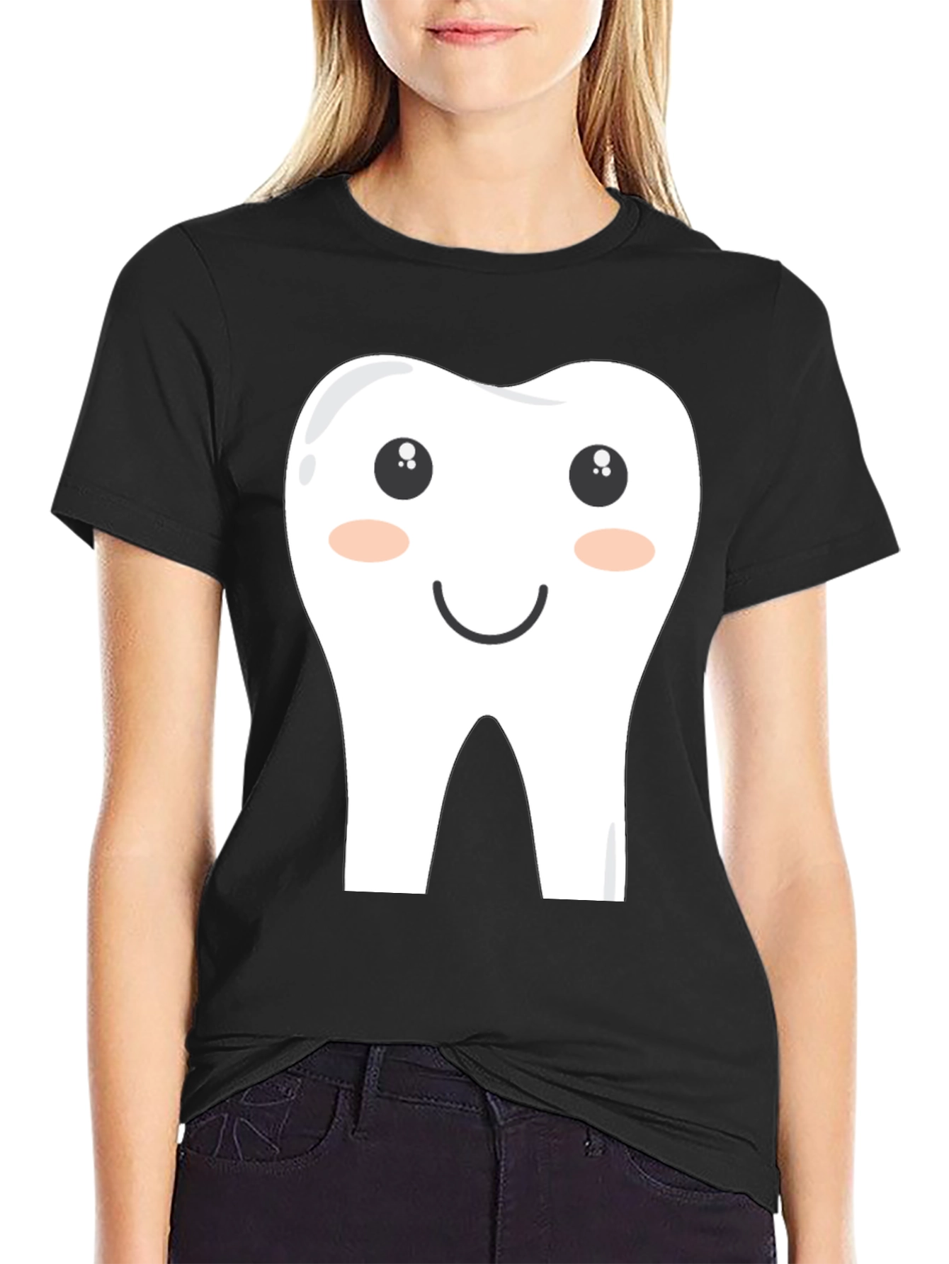 Funny Cartoon Tooth Graphic Tee - Black