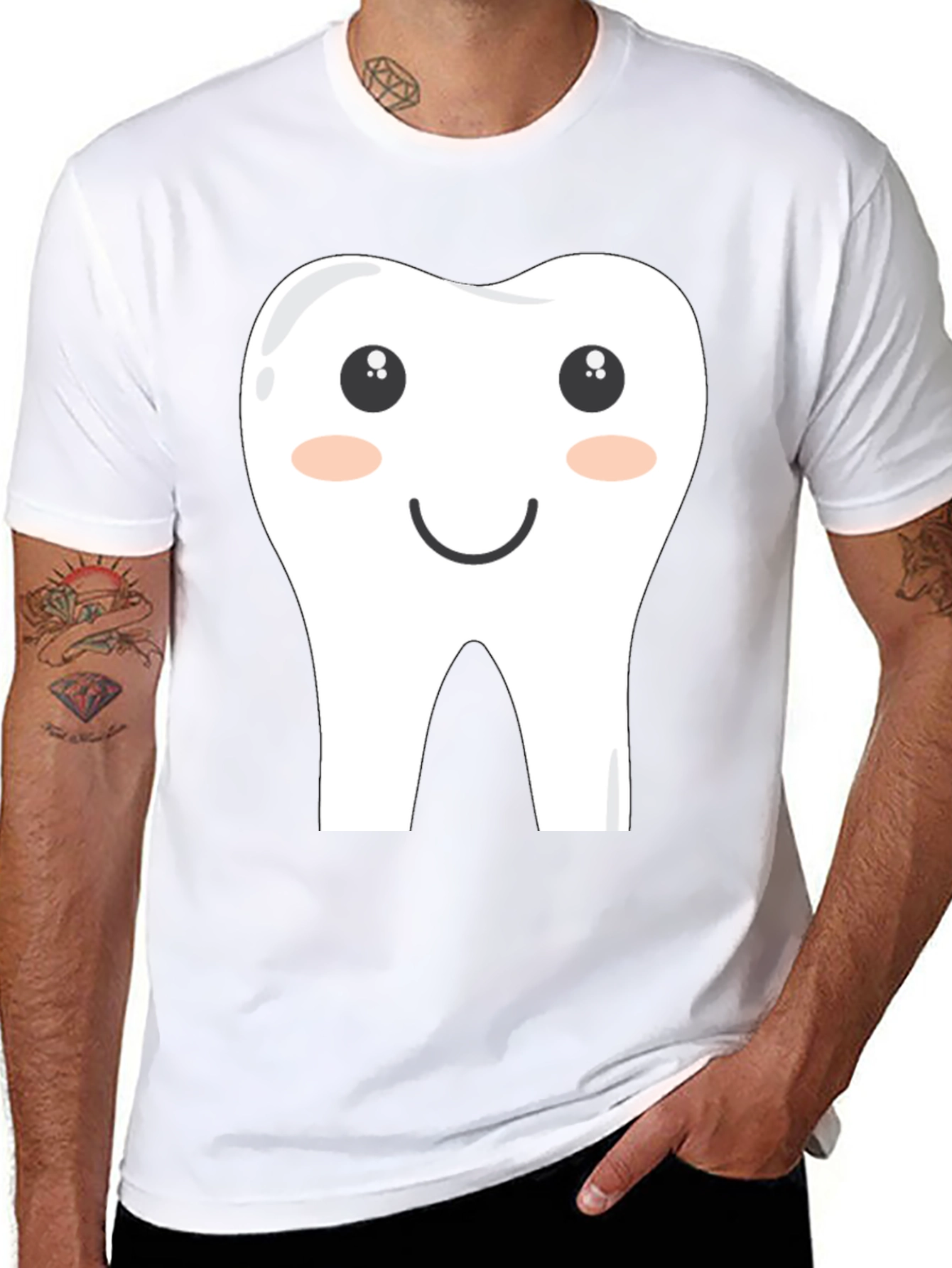 Funny Cartoon Tooth Graphic Tee - Black