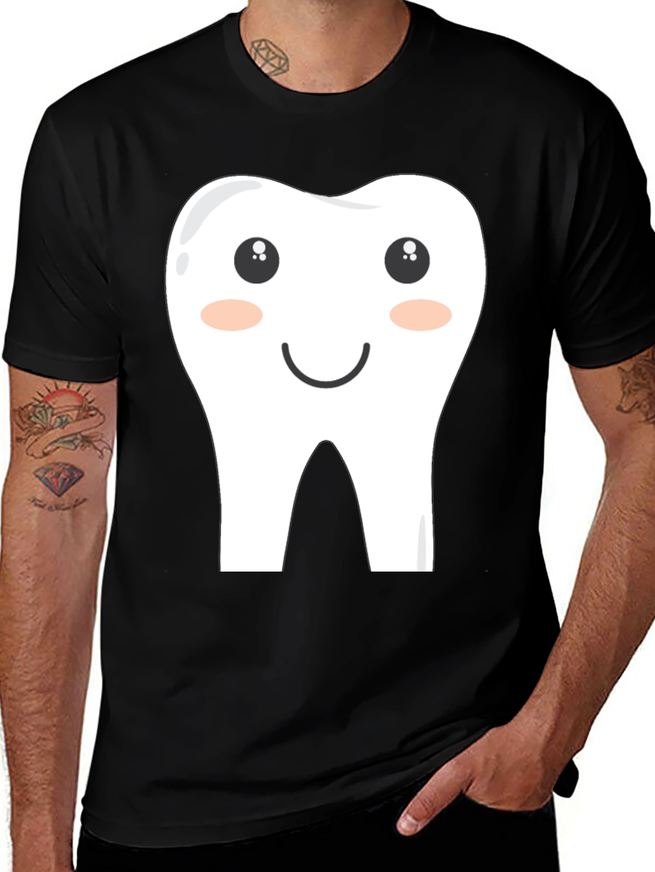 Funny Cartoon Tooth Graphic Tee - Black