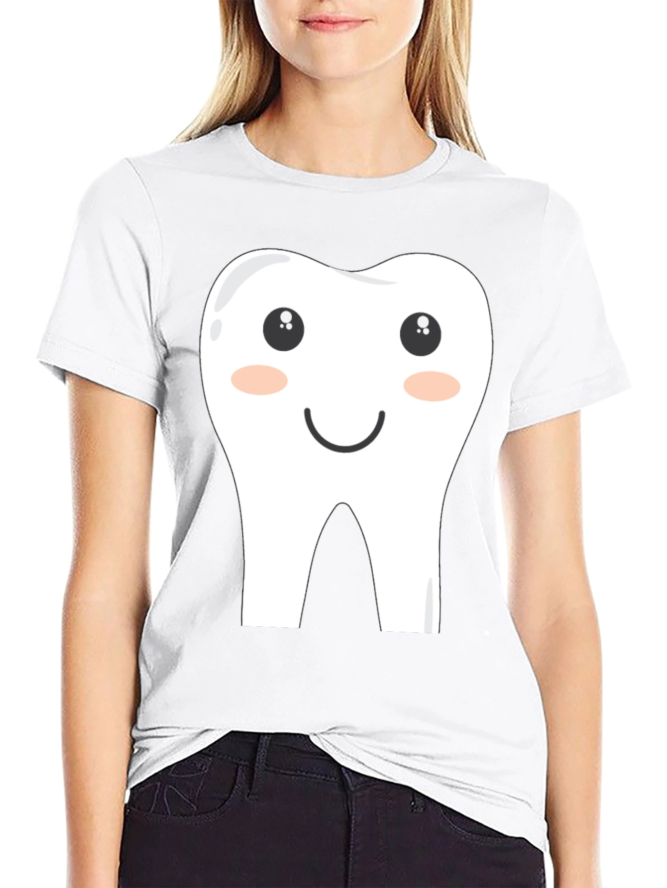 Funny Cartoon Tooth Graphic Tee - Black