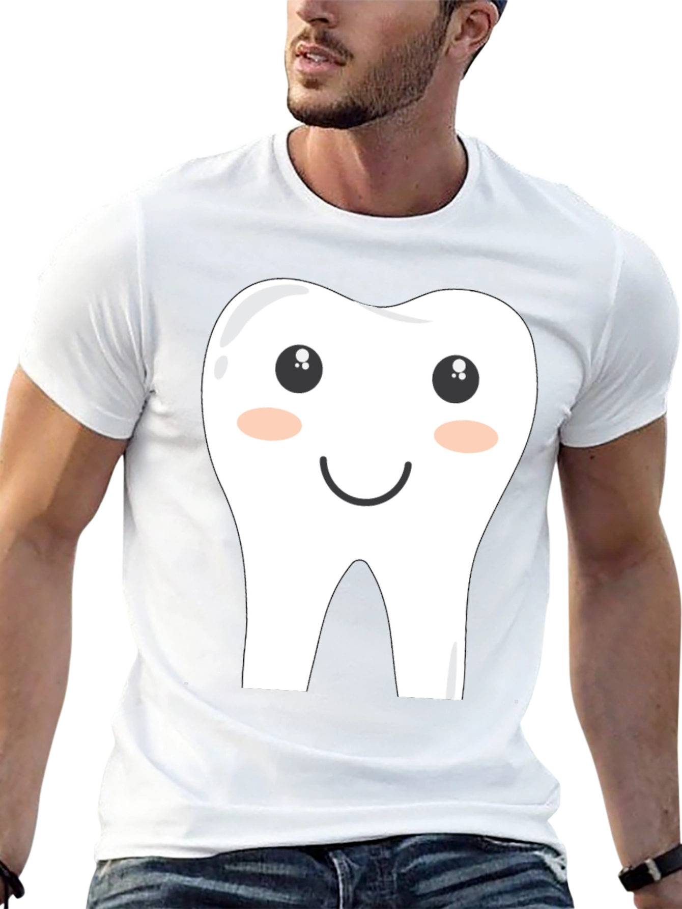 Funny Cartoon Tooth Graphic Tee - Black