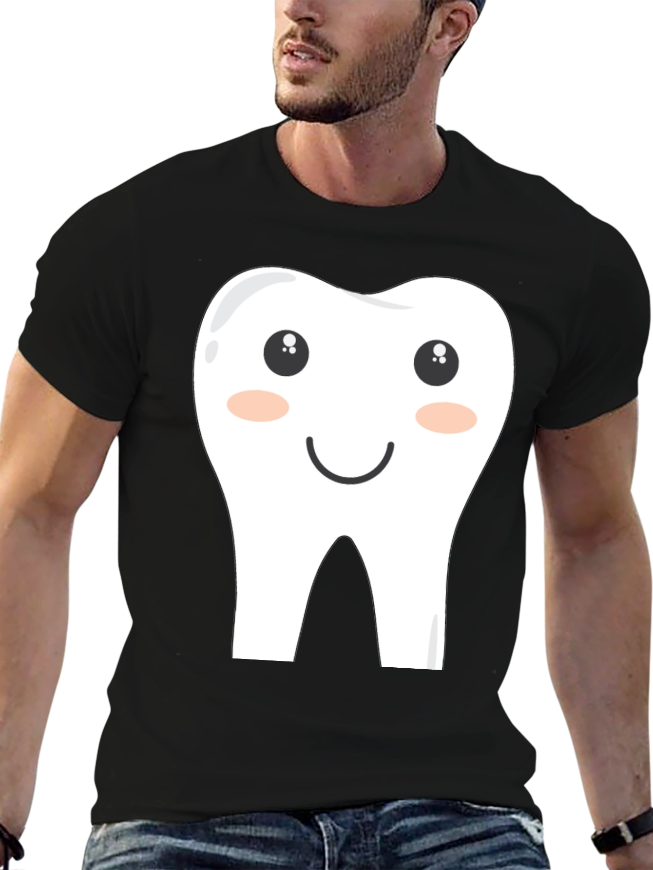 Funny Cartoon Tooth Graphic Tee - Black