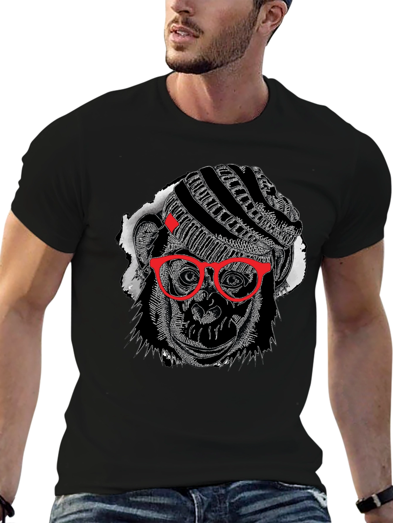 Cool Monkey Graphic Tee - Black Cotton T-Shirt