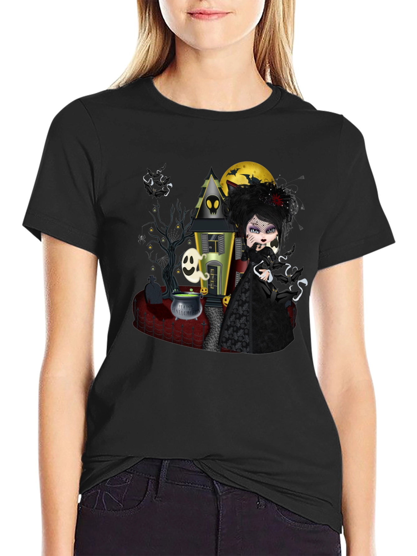 Halloween Gothic T-Shirt - Spooky Witch Design