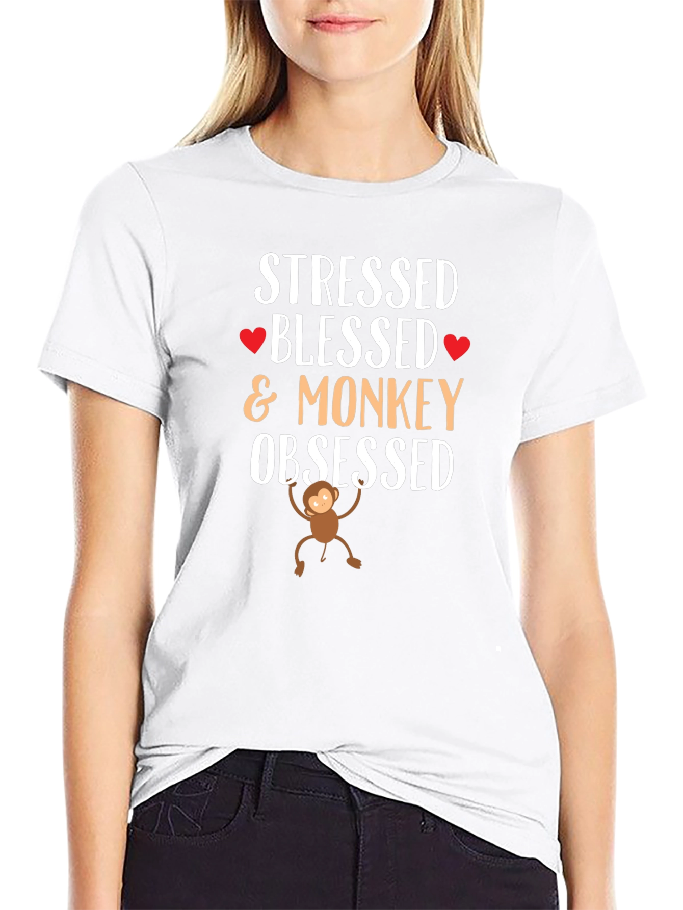 Stressed Blessed Monkey Obsessed Black T-Shirt
