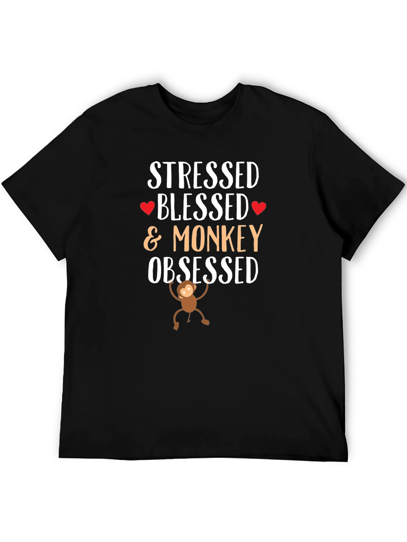 Stressed Blessed Monkey Obsessed Black T-Shirt