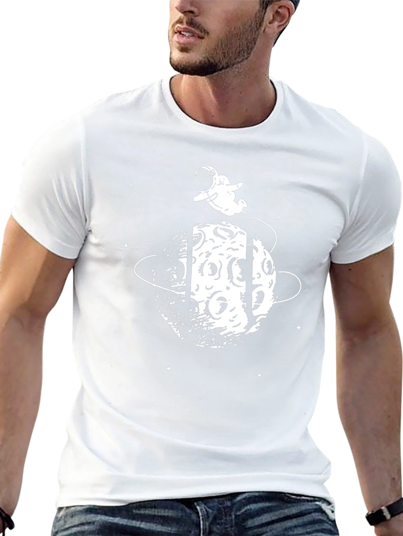 Astronaut on Moon Graphic T-Shirt - Black