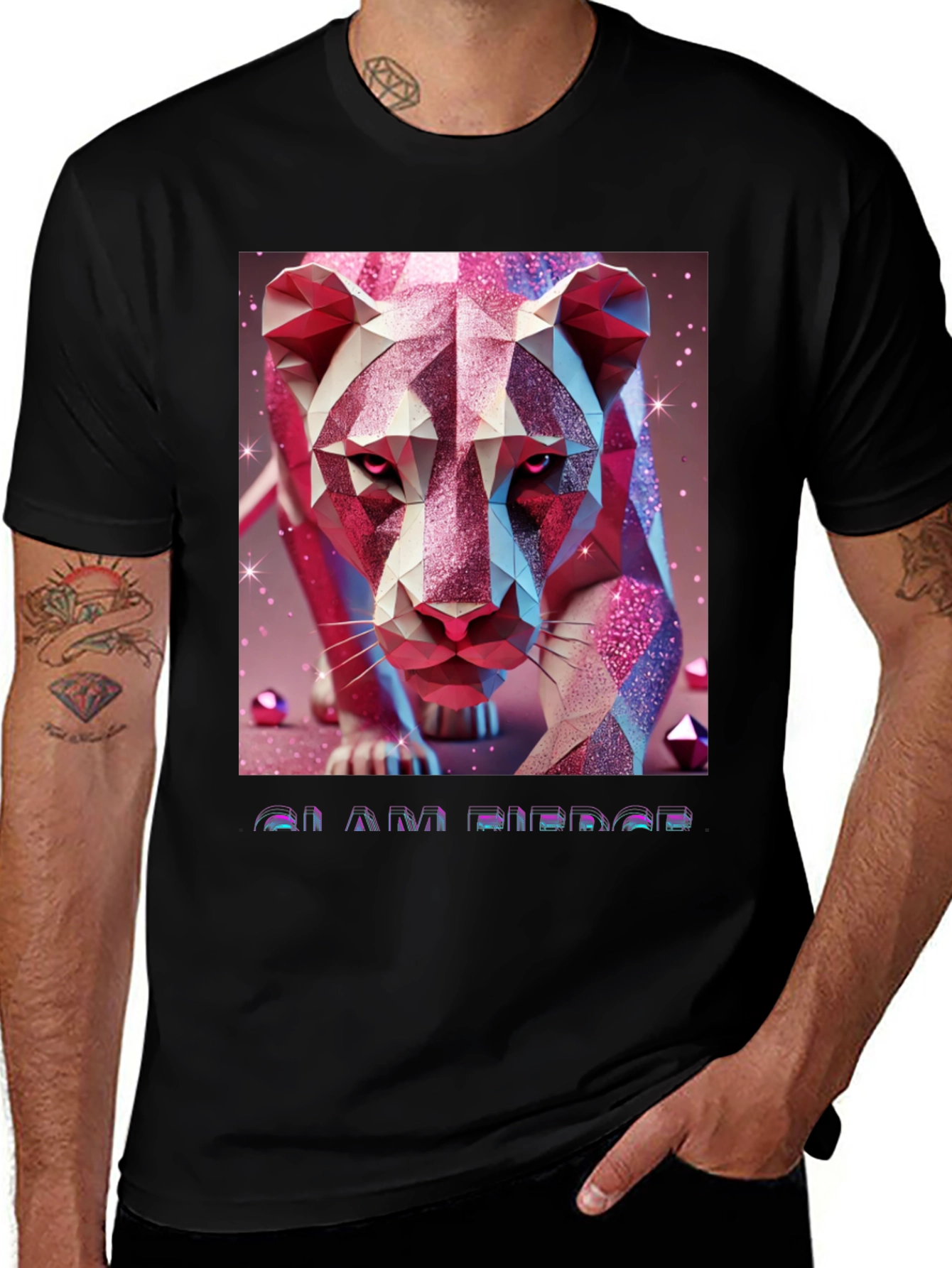 Geometric Lion Graphic Tee - Stylish Animal Print Shirt