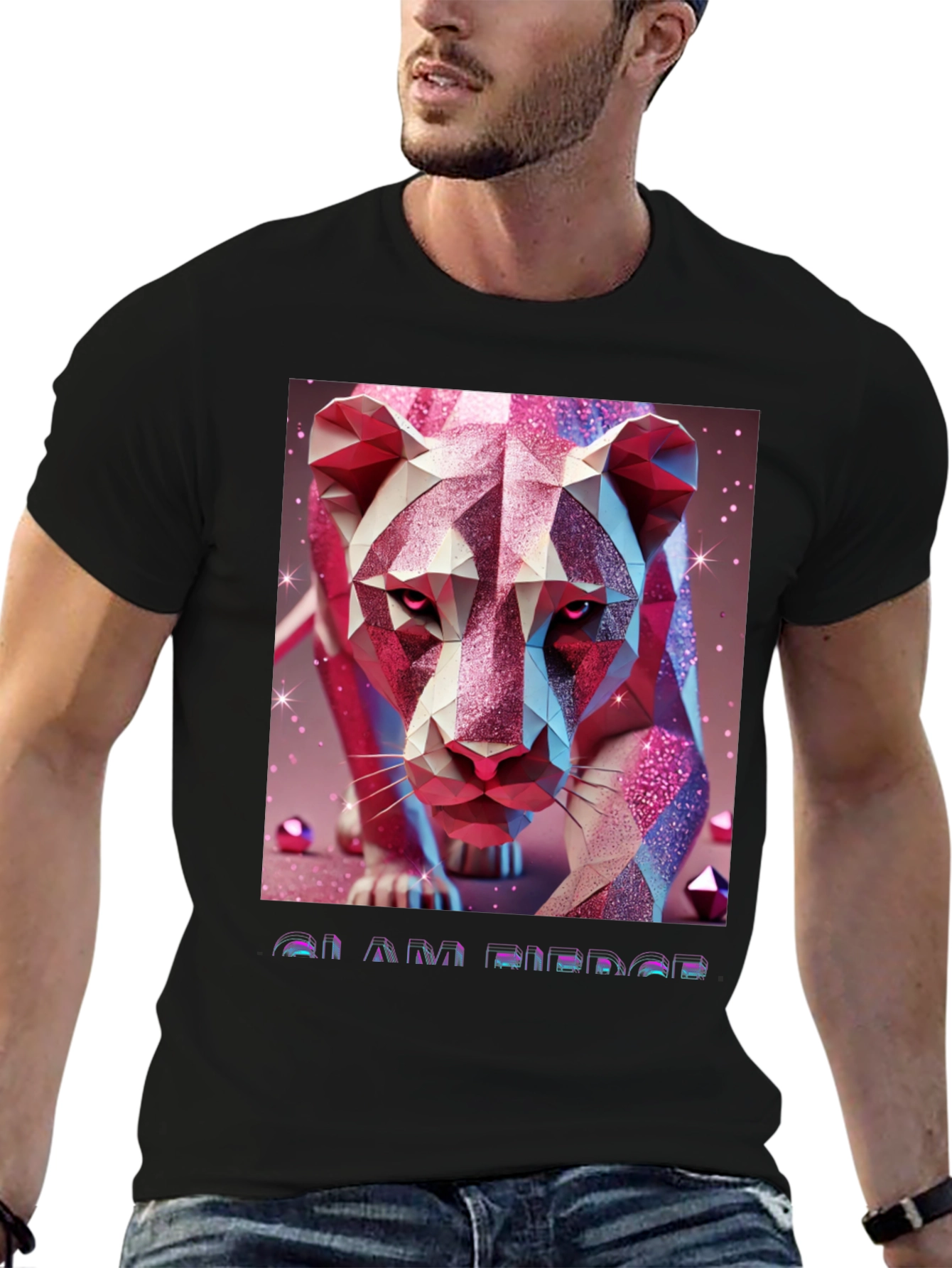 Geometric Lion Graphic Tee - Stylish Animal Print Shirt