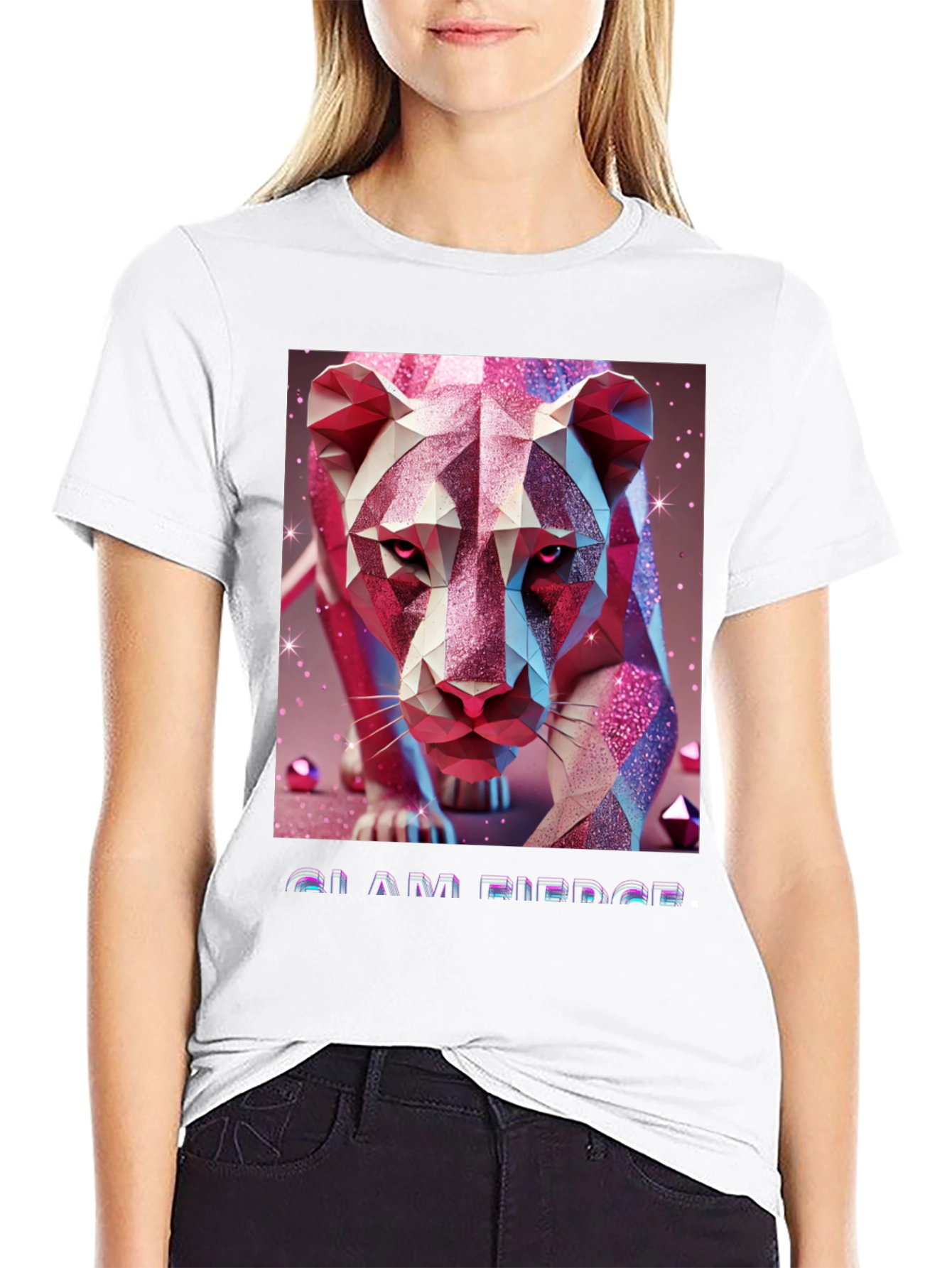 Geometric Lion Graphic Tee - Stylish Animal Print Shirt