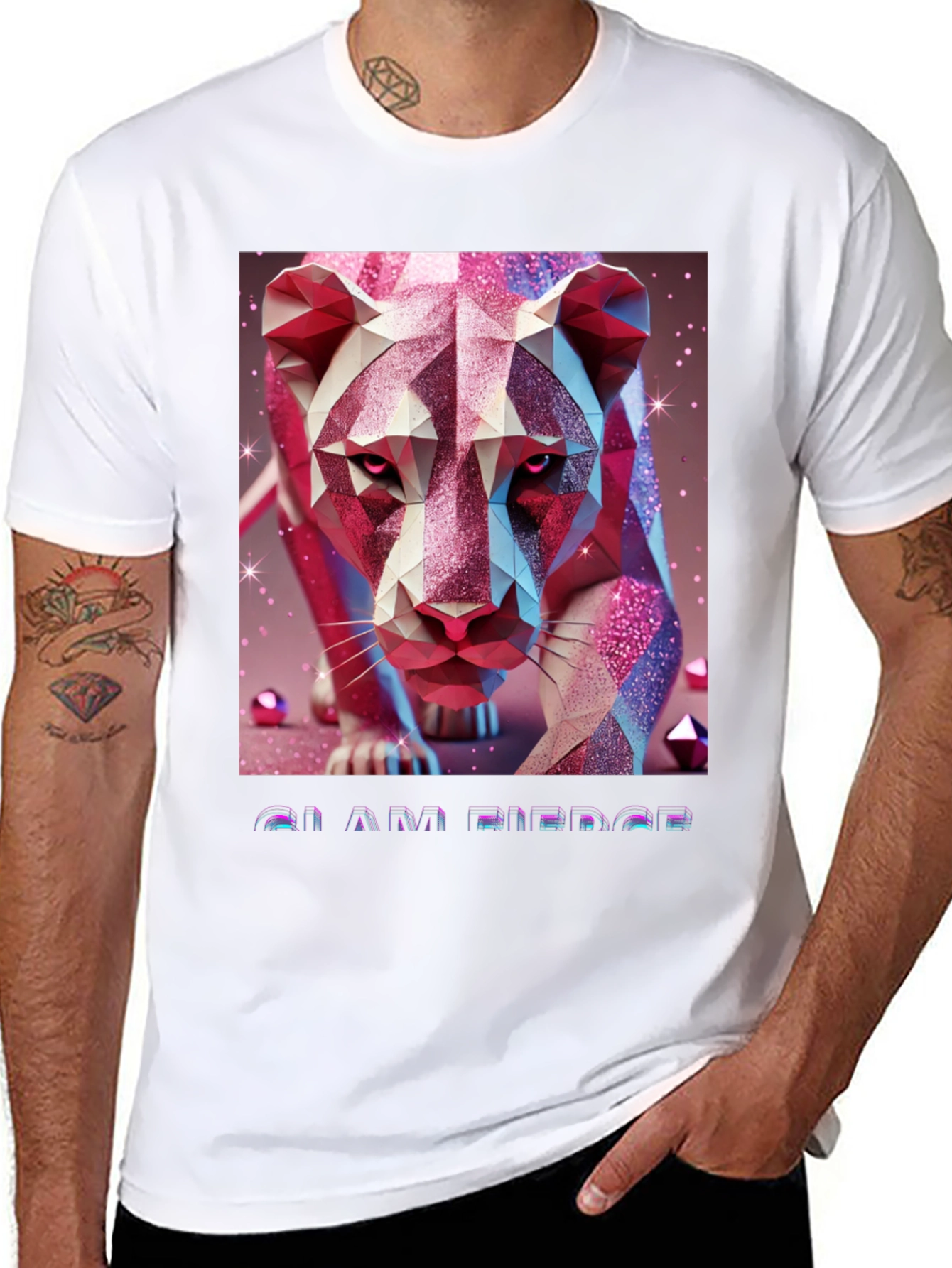 Geometric Lion Graphic Tee - Stylish Animal Print Shirt
