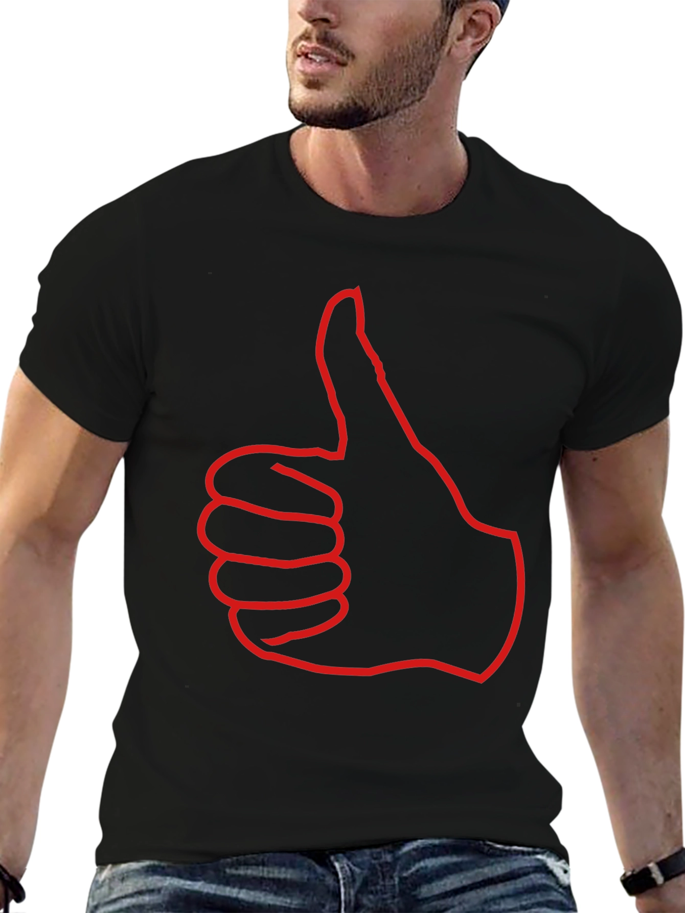 Thumbs Up Graphic Tee - Black Cotton T-Shirt