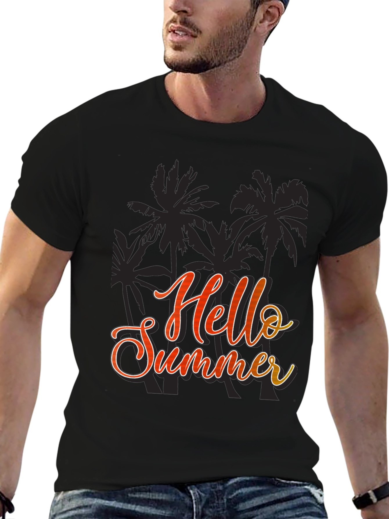 Hello Summer Graphic Black T-Shirt