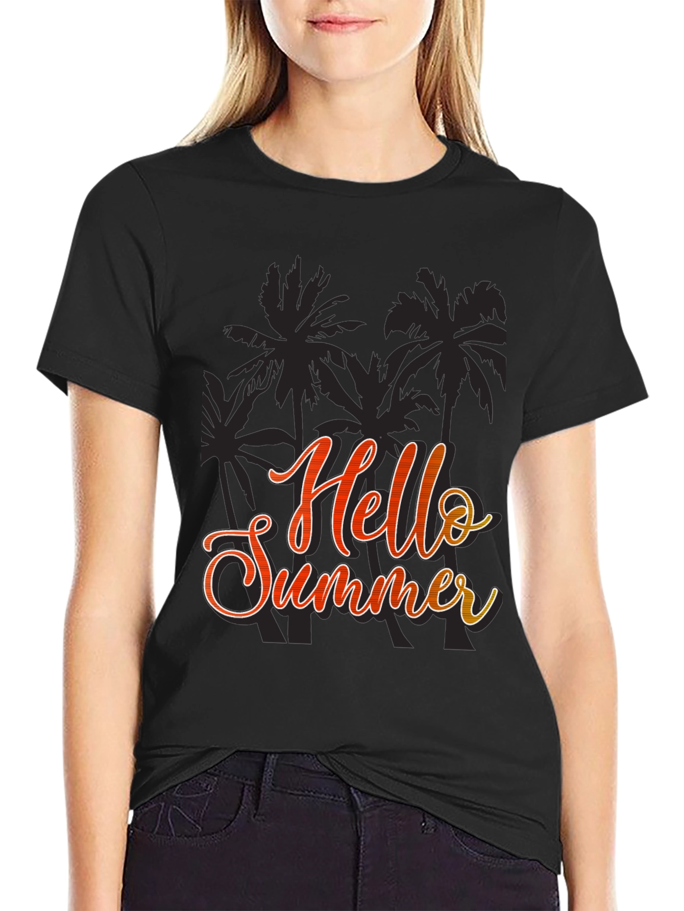 Hello Summer Graphic Black T-Shirt
