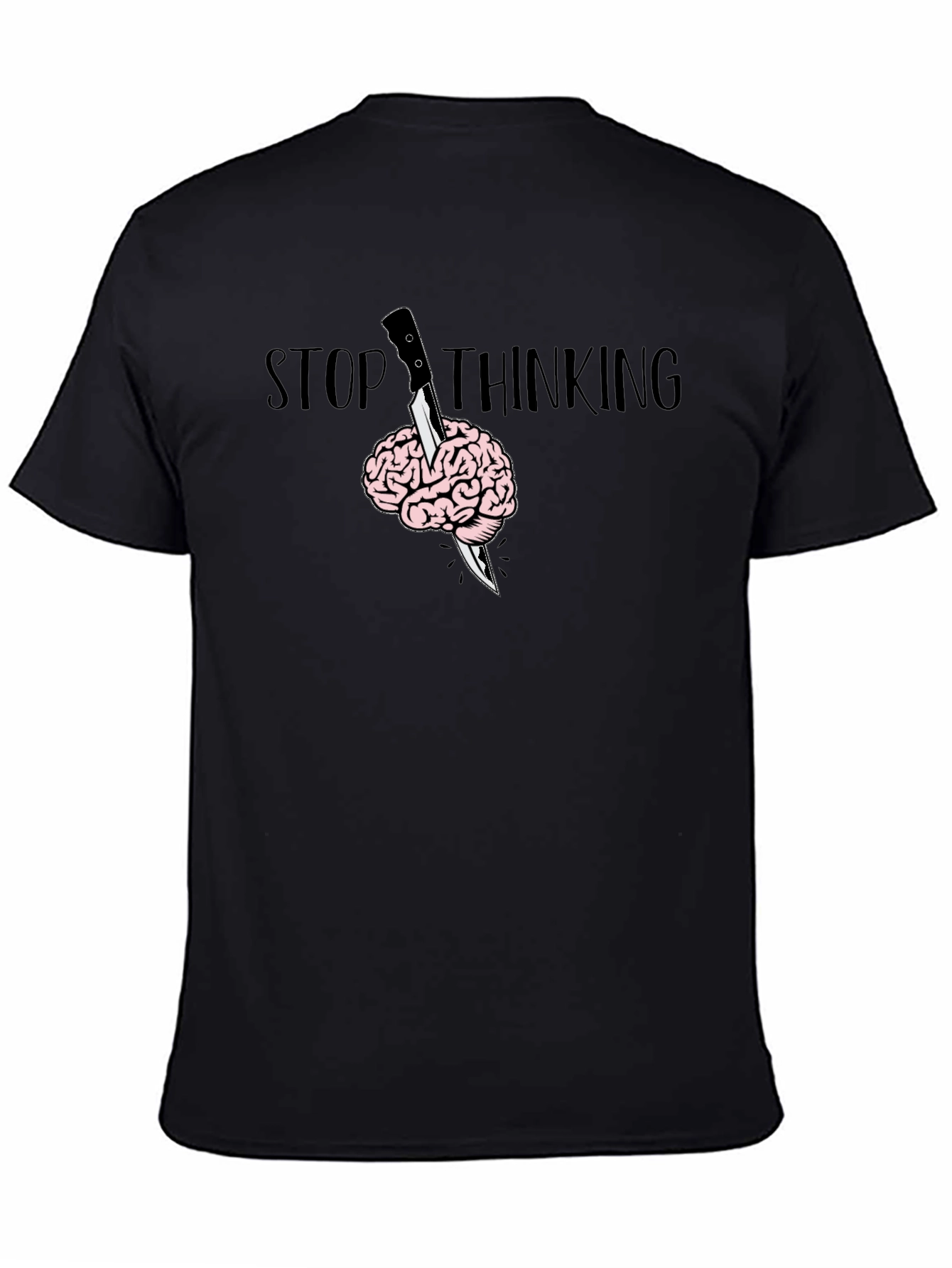 Stop Thinking Graphic T-Shirt - Brain Knife Tee
