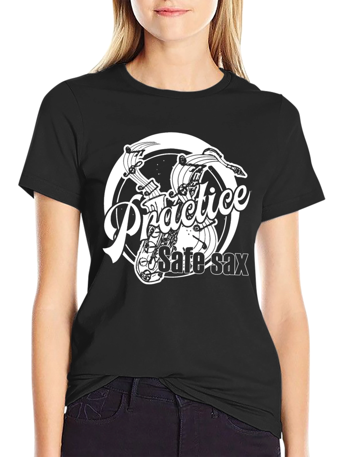 Practice Safe Sax Black Graphic T-Shirt