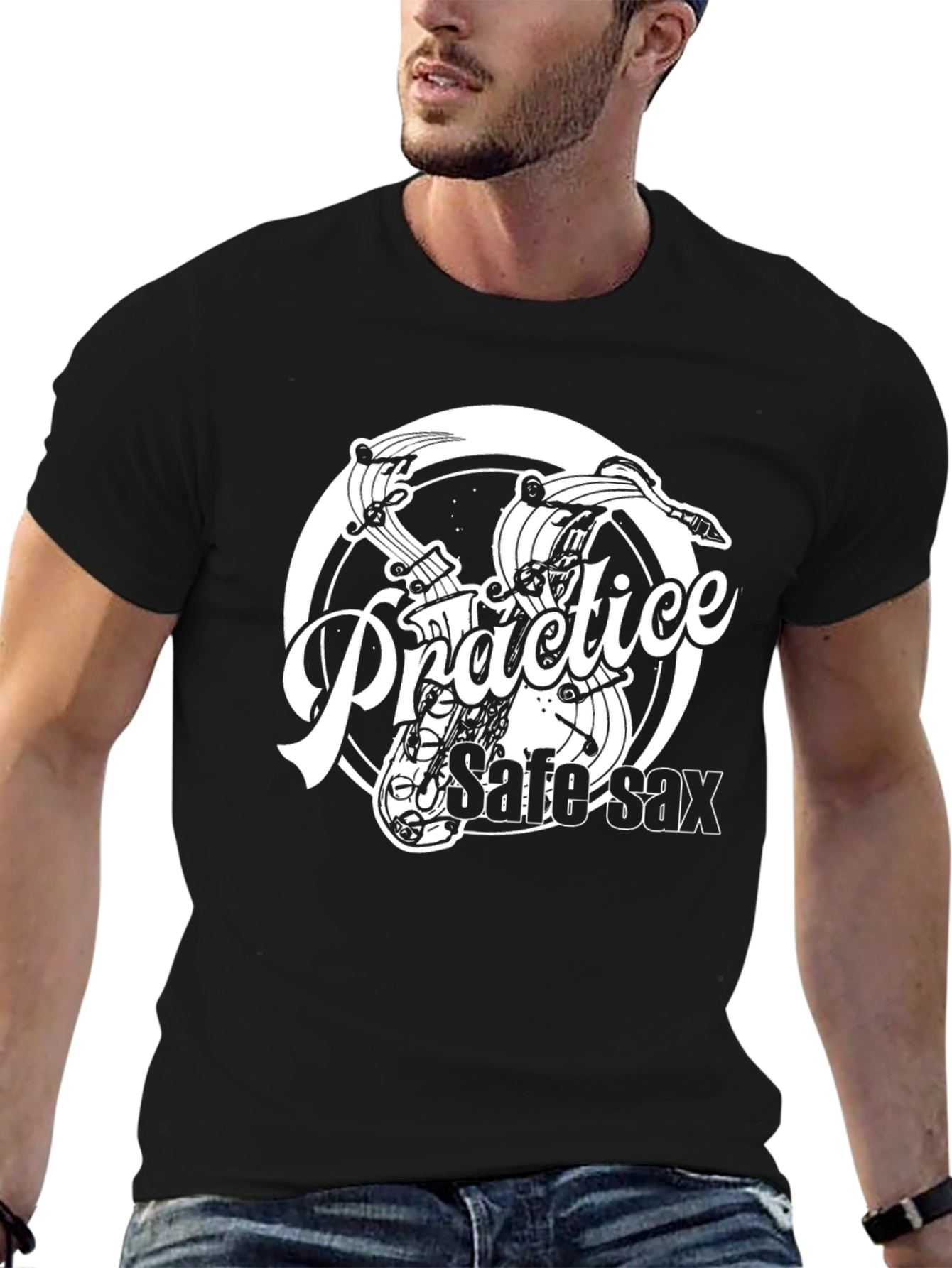 Practice Safe Sax Black Graphic T-Shirt