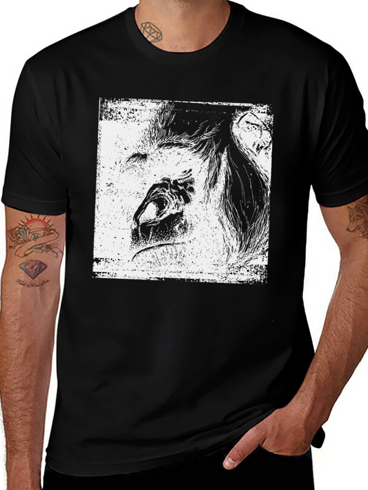 Abstract Lion Graphic Black T-Shirt