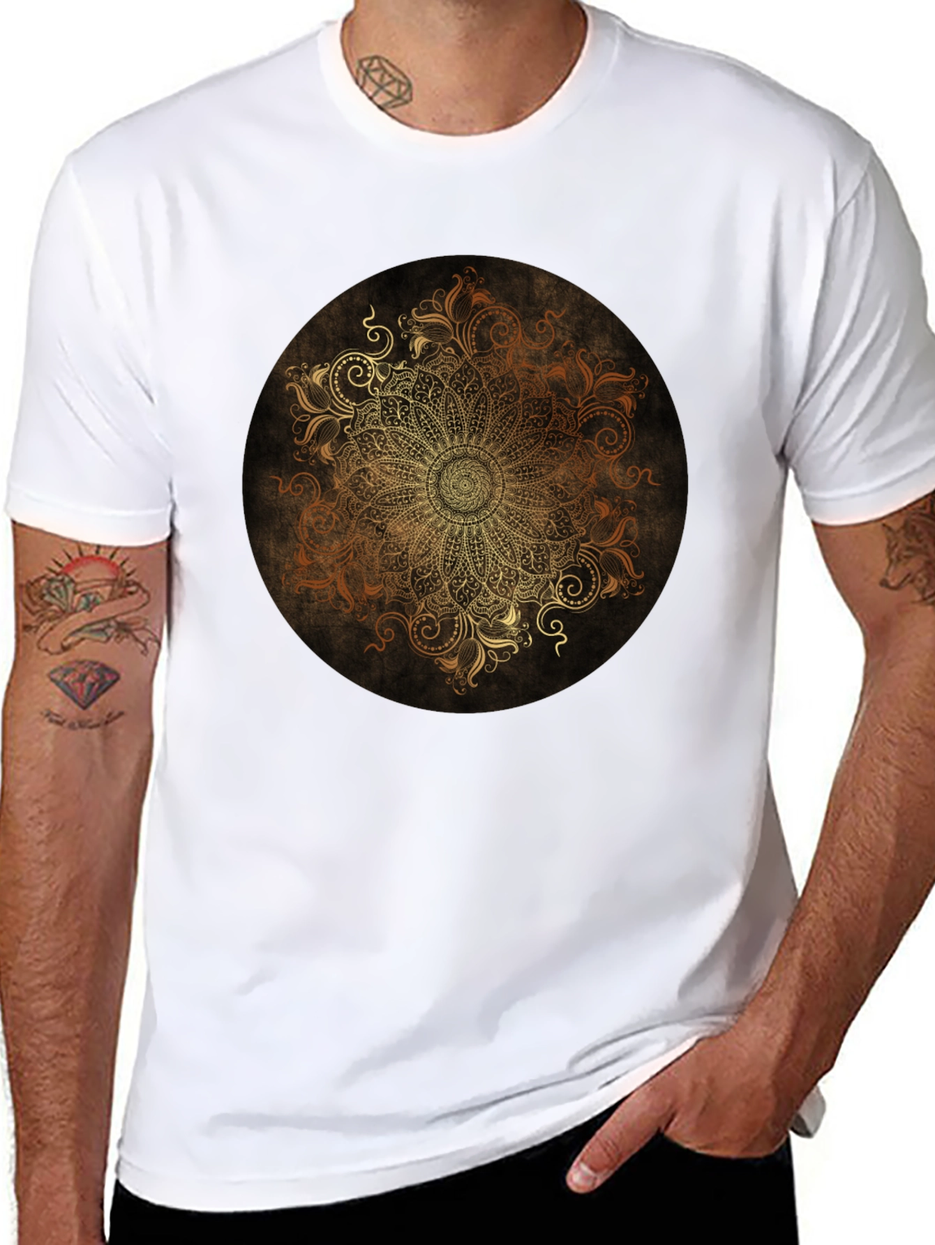 Golden Mandala Graphic Black T-Shirt
