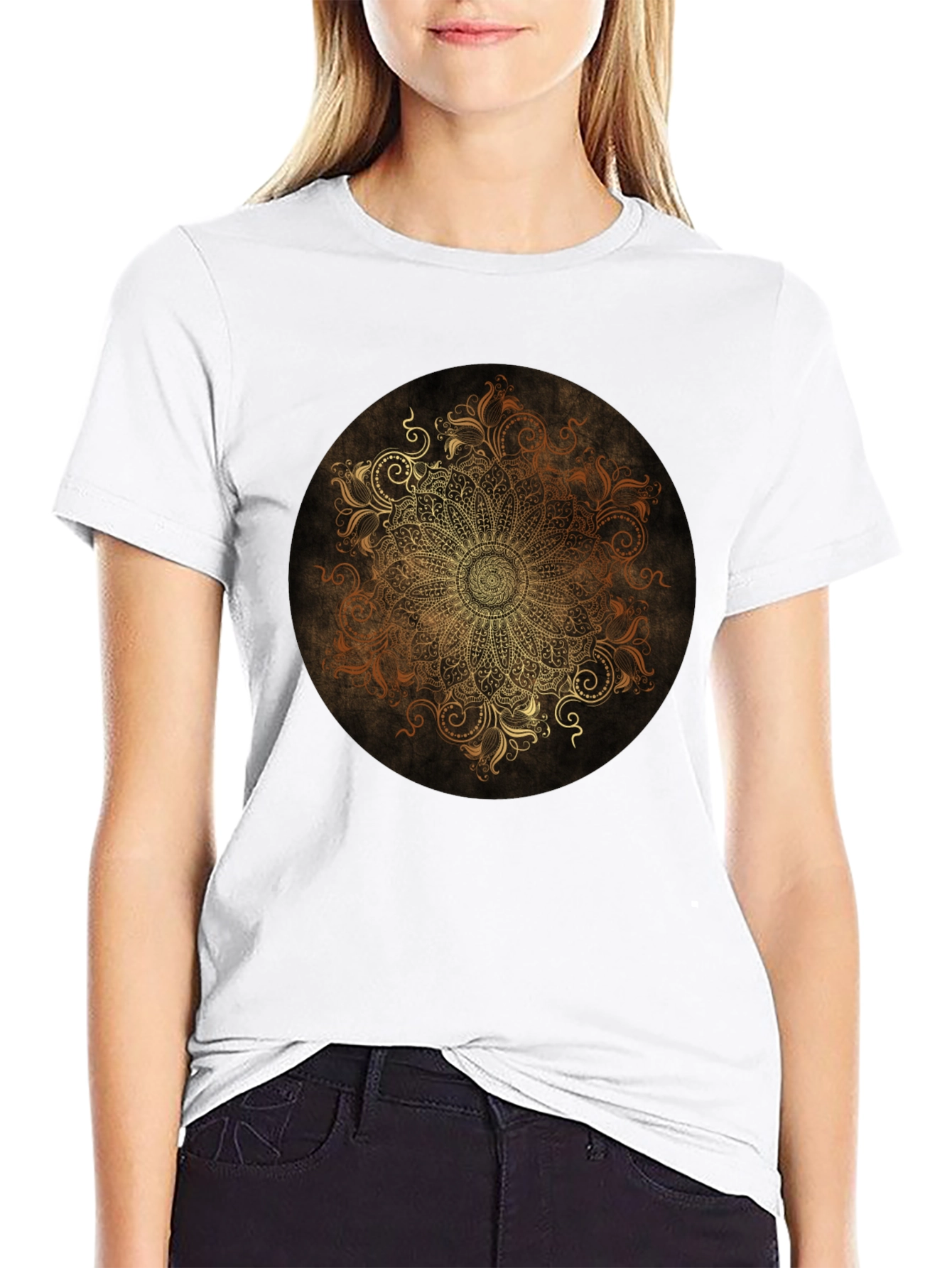 Golden Mandala Graphic Black T-Shirt