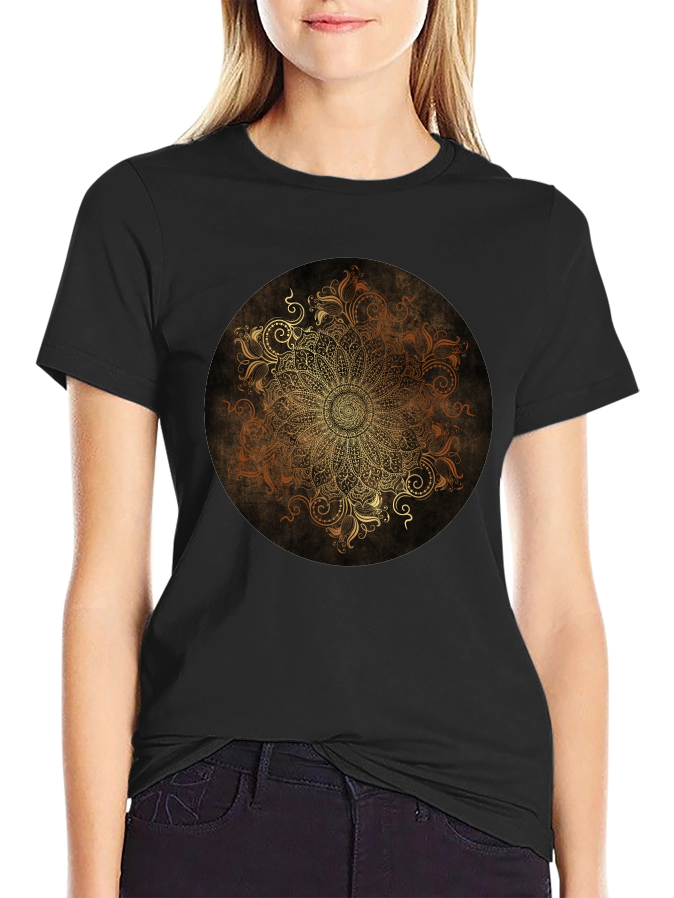 Golden Mandala Graphic Black T-Shirt