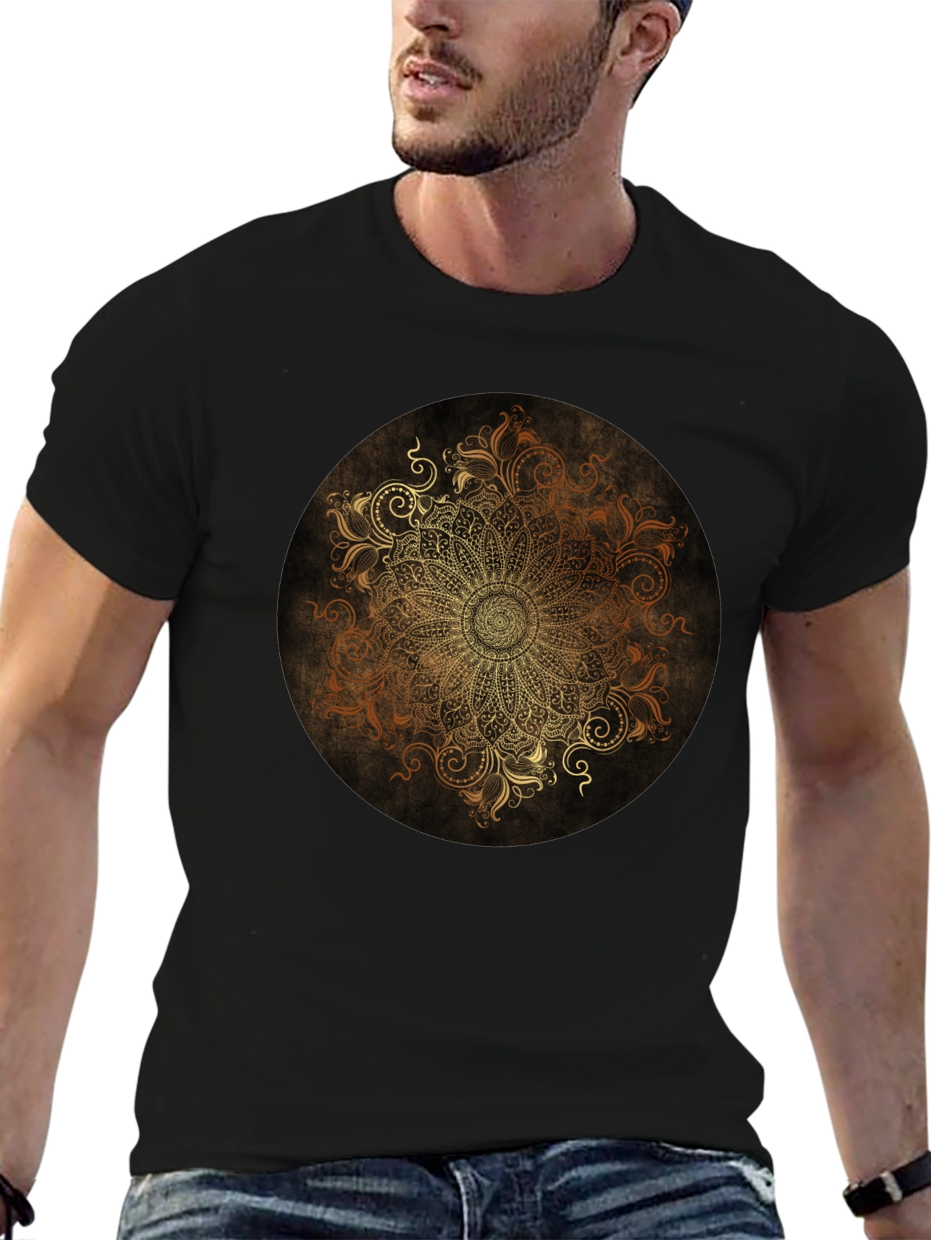 Golden Mandala Graphic Black T-Shirt