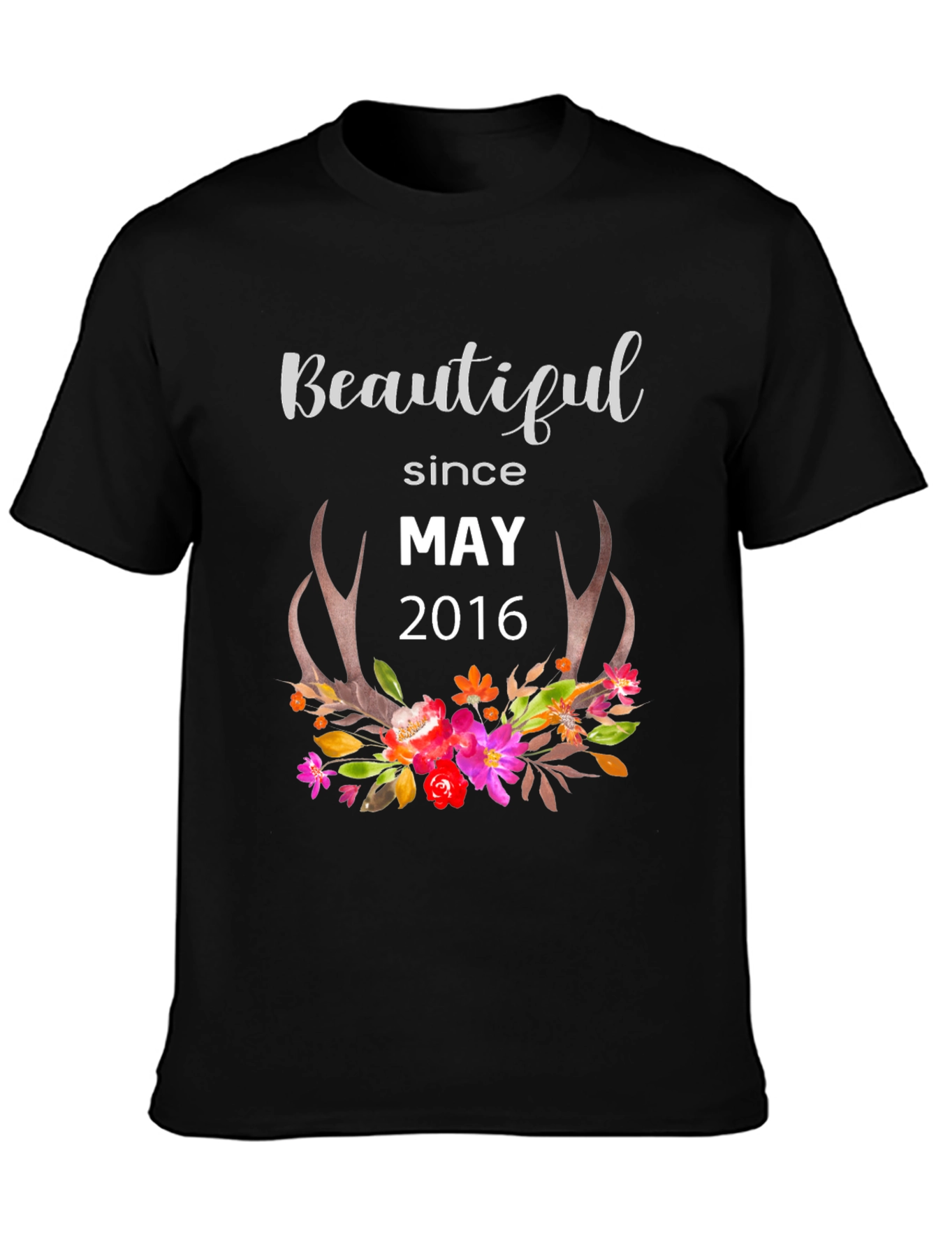 Beautiful Since May 2016 Floral Antler T-Shirt