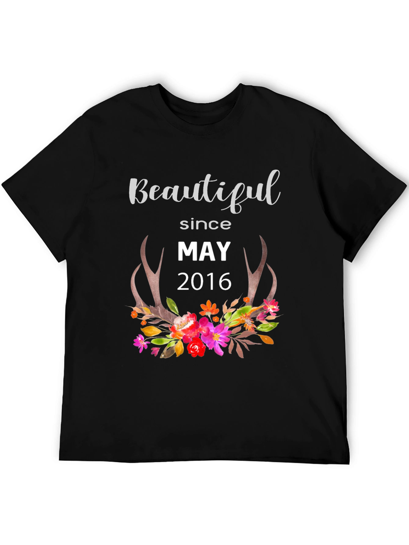 Beautiful Since May 2016 Floral Antler T-Shirt