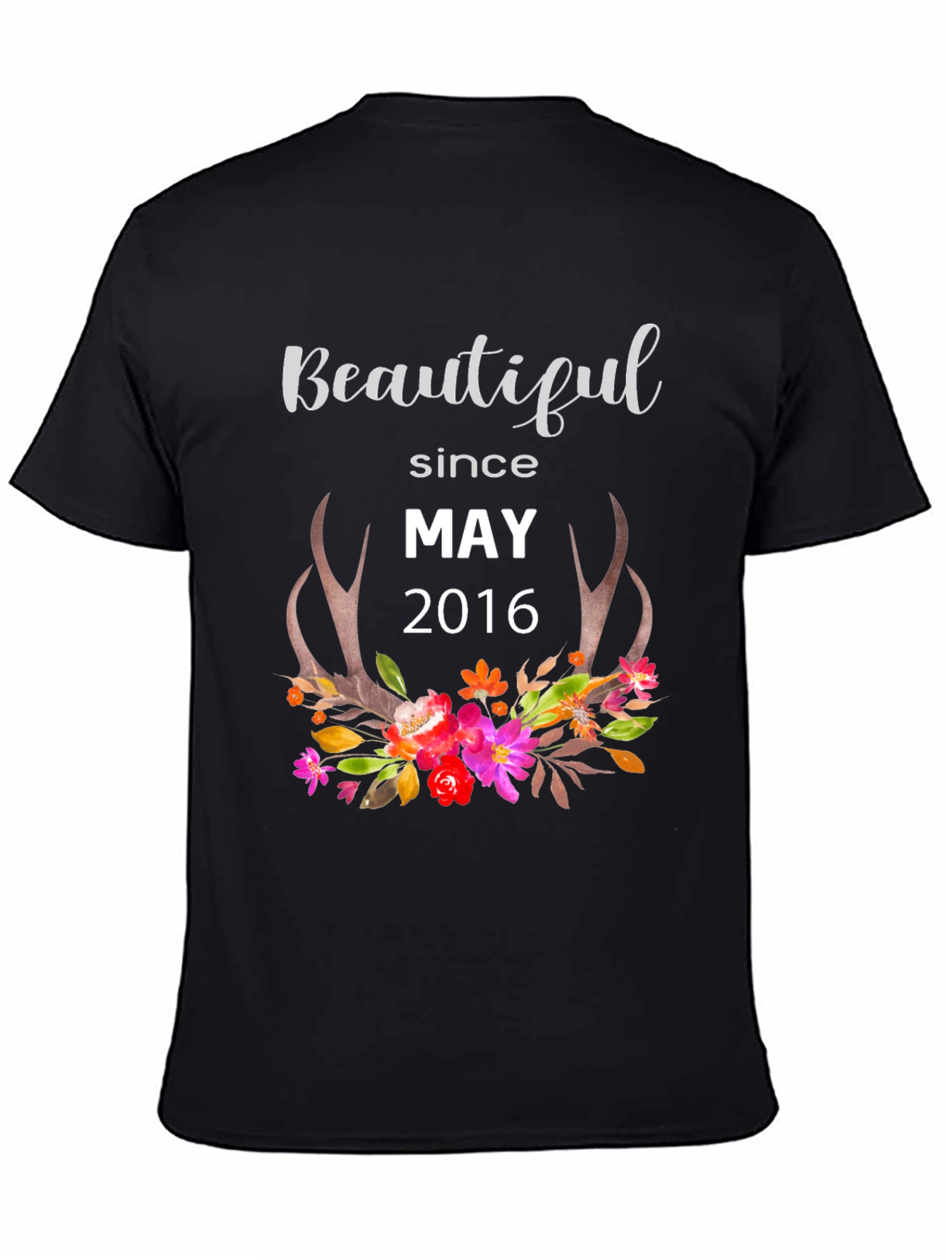 Beautiful Since May 2016 Floral Antler T-Shirt