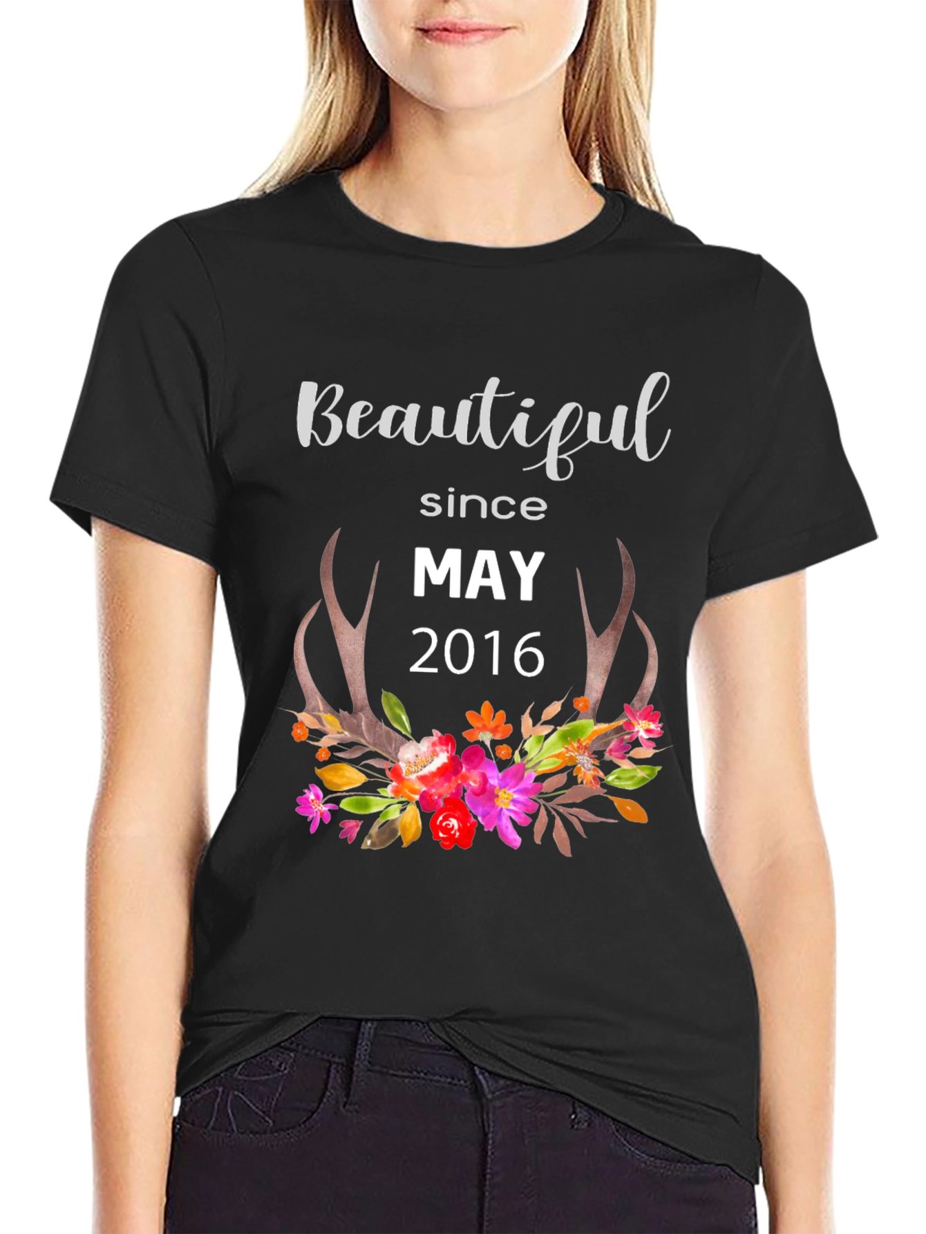 Beautiful Since May 2016 Floral Antler T-Shirt