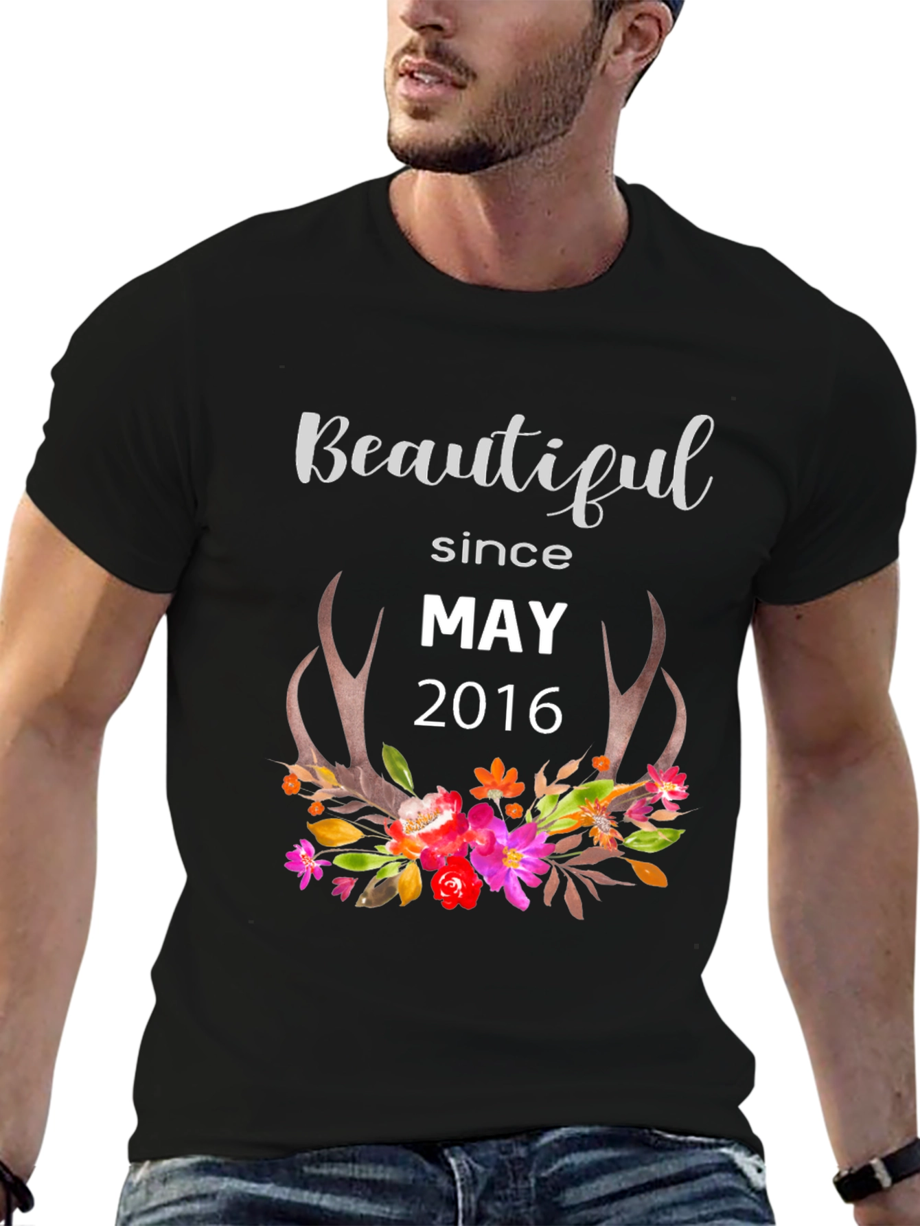 Beautiful Since May 2016 Floral Antler T-Shirt