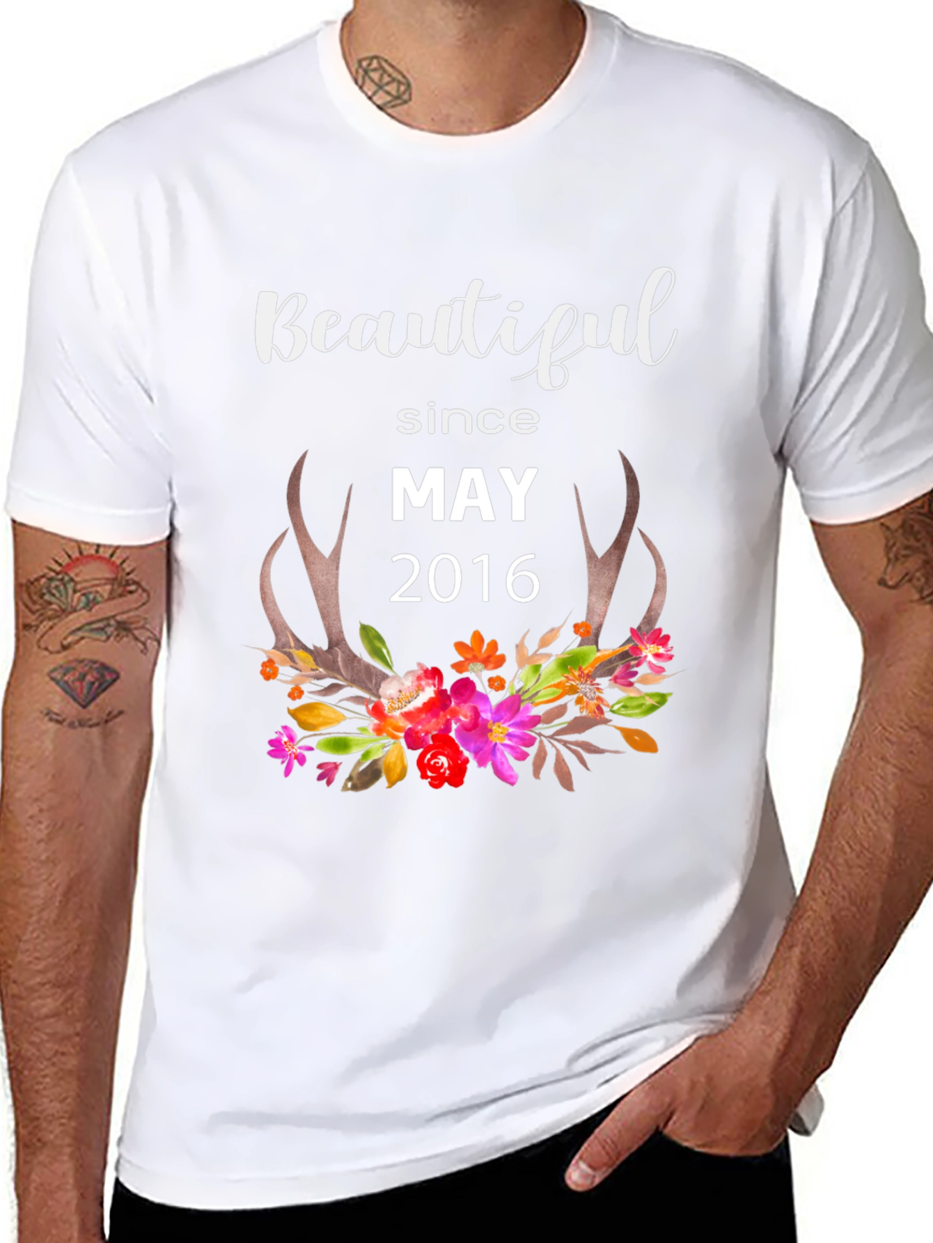 Beautiful Since May 2016 Floral Antler T-Shirt