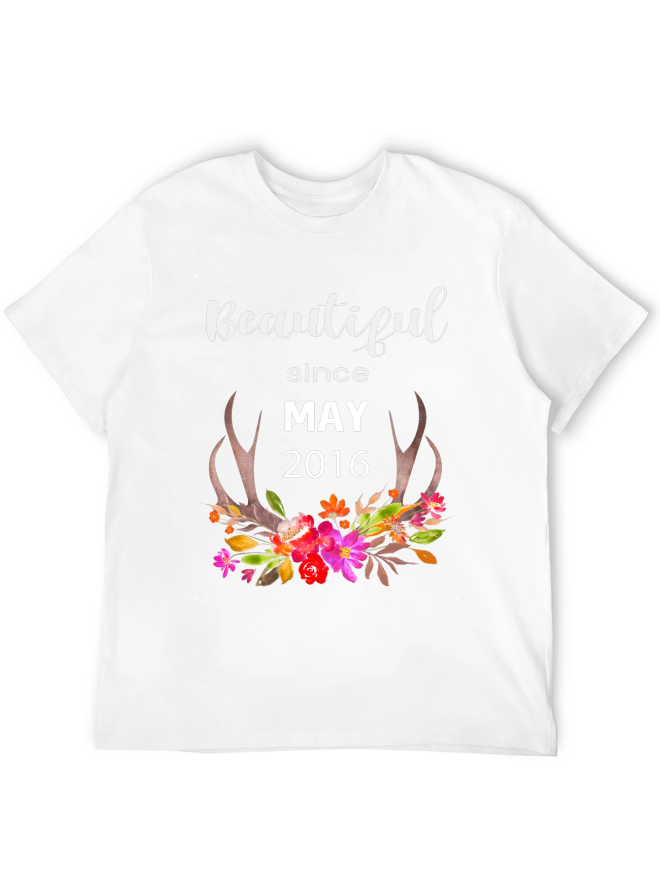 Beautiful Since May 2016 Floral Antler T-Shirt