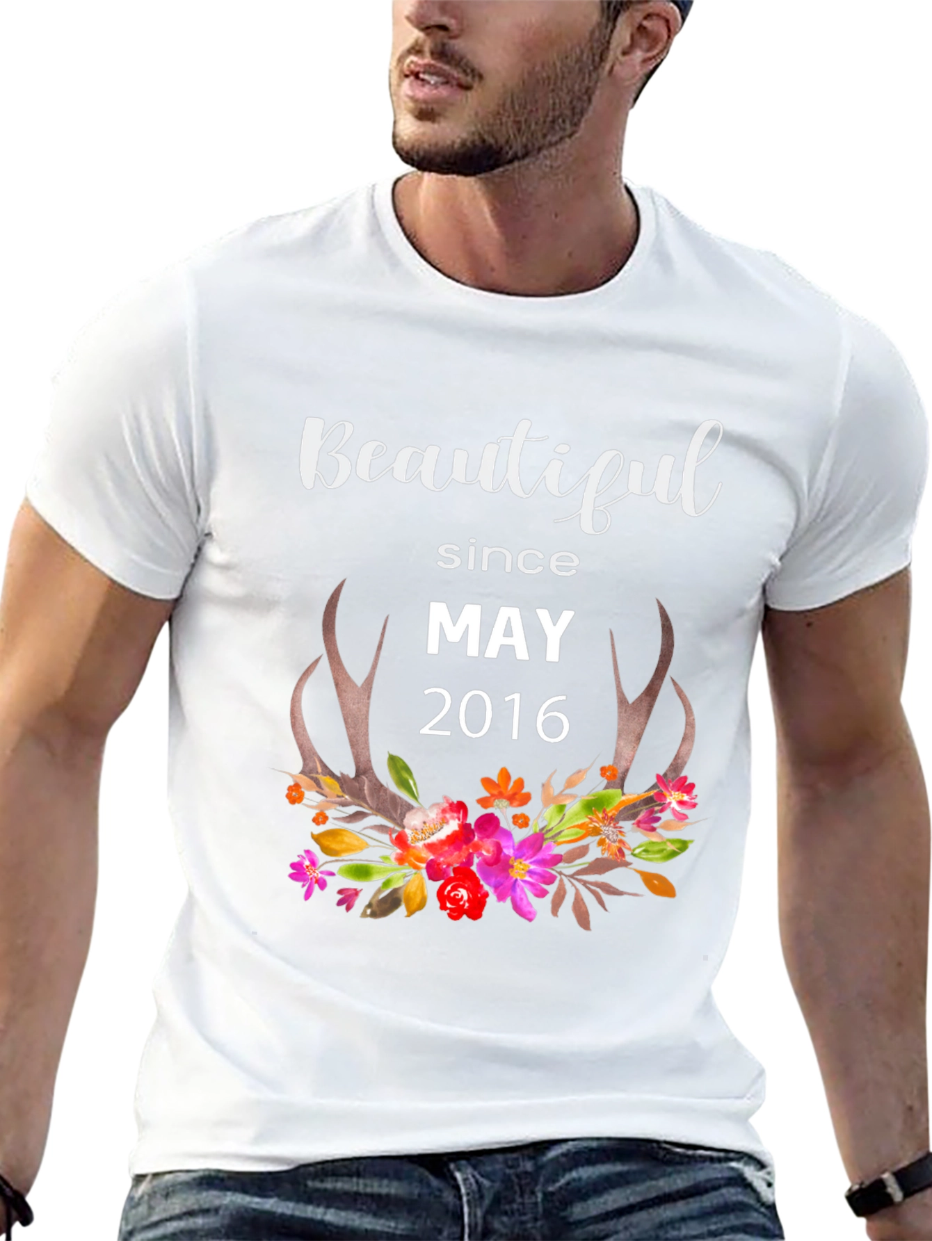 Beautiful Since May 2016 Floral Antler T-Shirt
