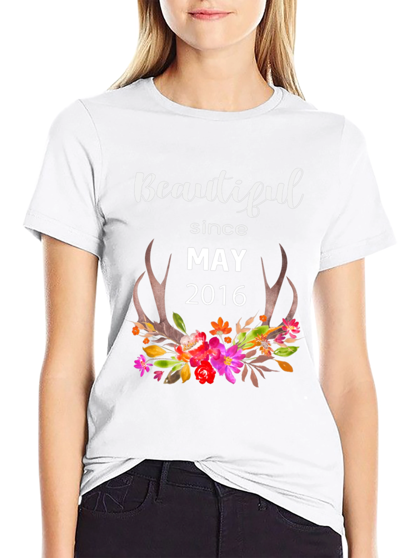 Beautiful Since May 2016 Floral Antler T-Shirt