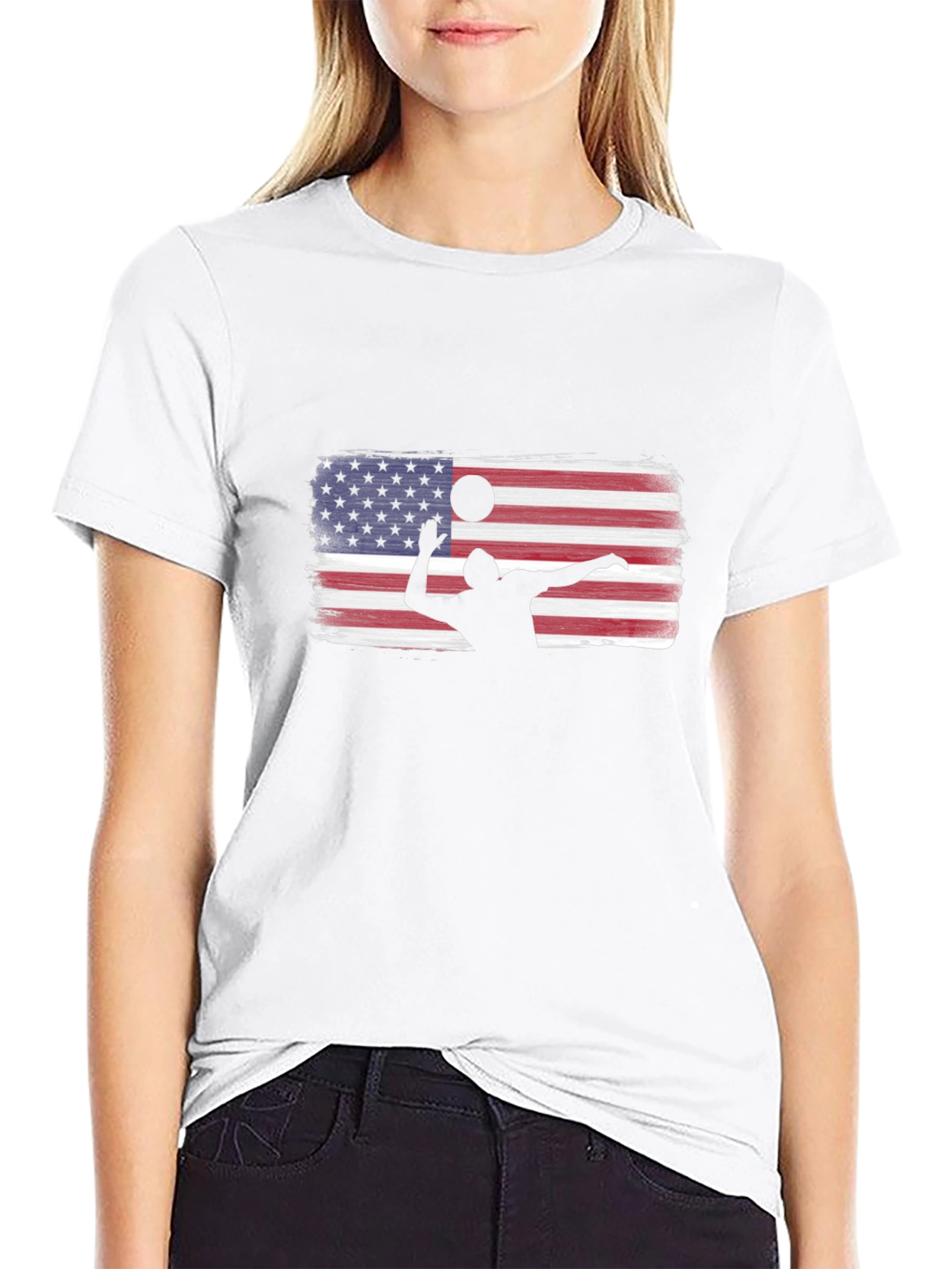 Volleyball USA Flag Graphic Black T-Shirt