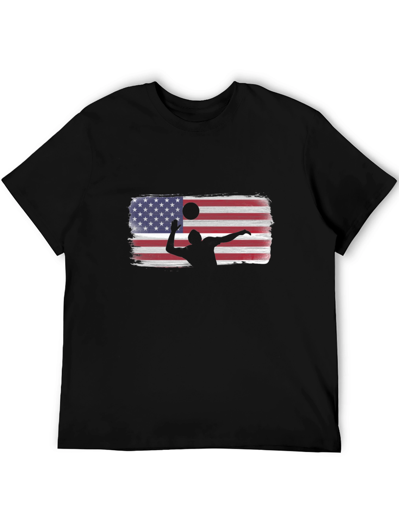Volleyball USA Flag Graphic Black T-Shirt