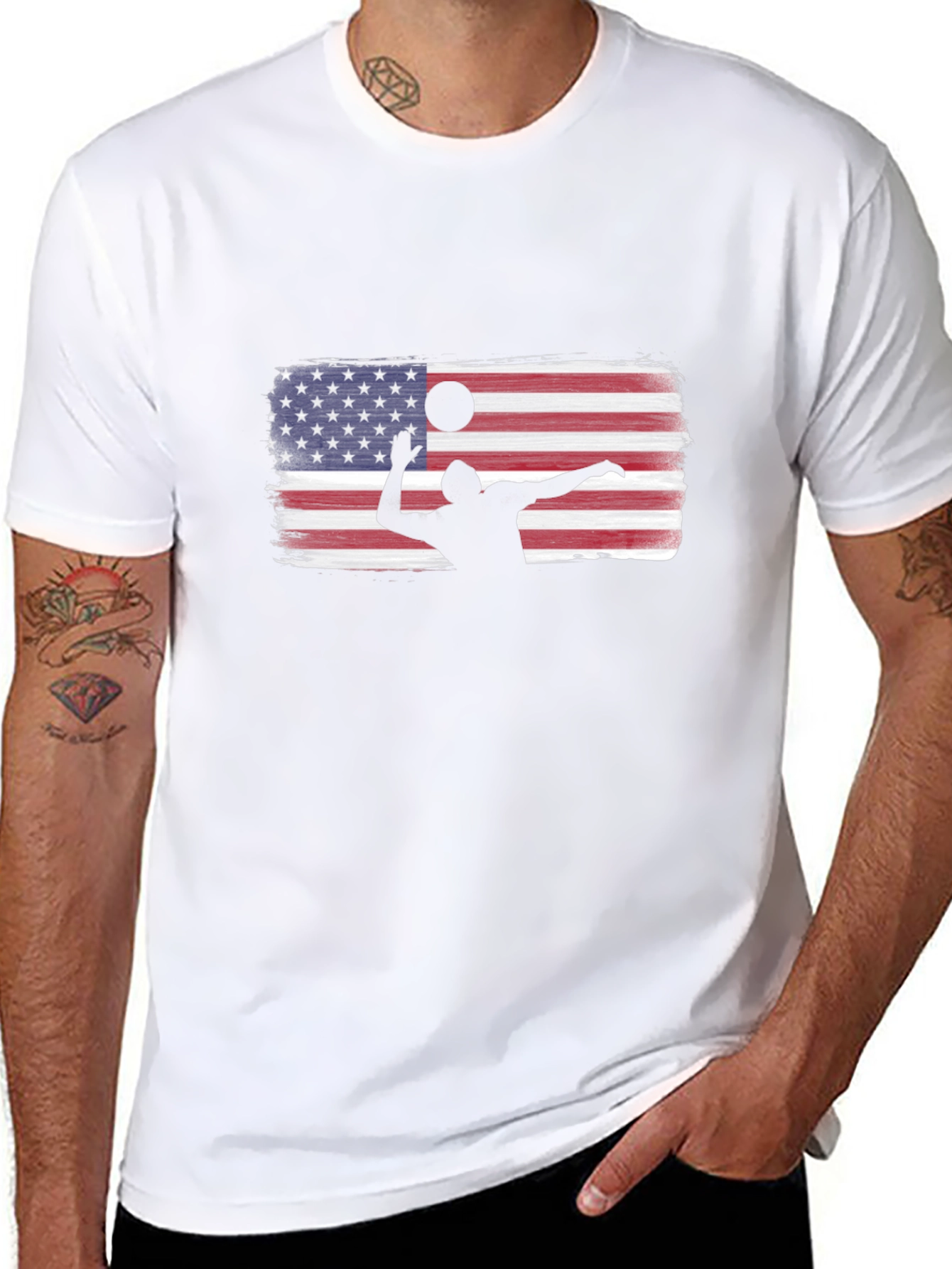 Volleyball USA Flag Graphic Black T-Shirt