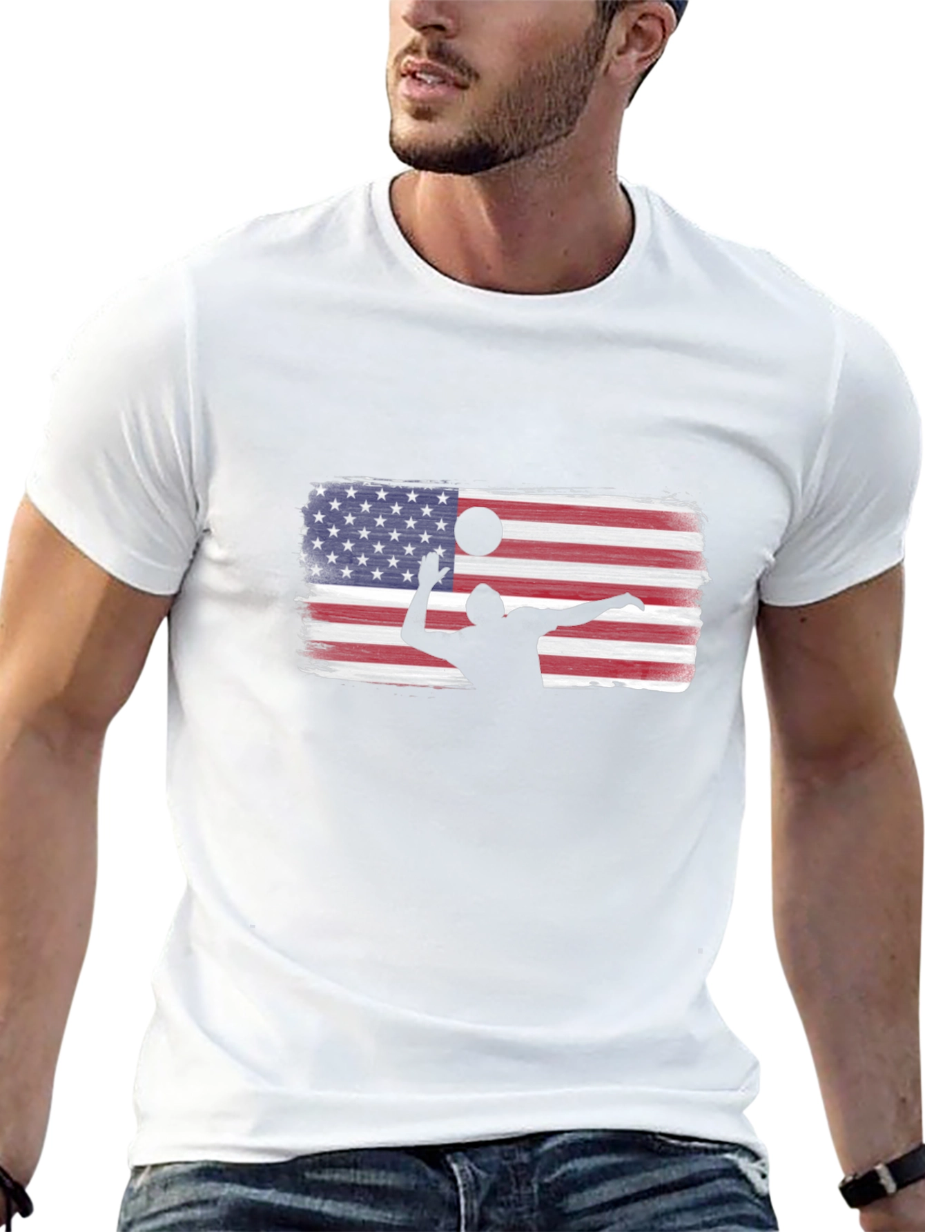 Volleyball USA Flag Graphic Black T-Shirt