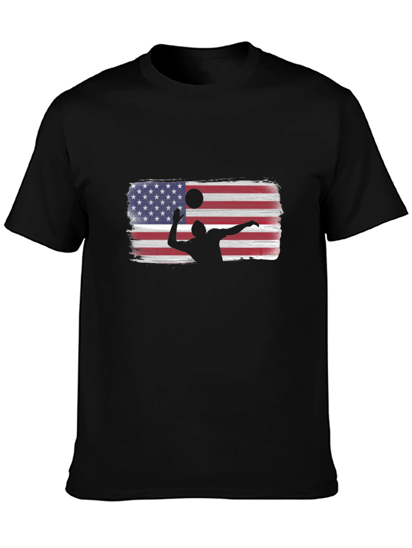 Volleyball USA Flag Graphic Black T-Shirt