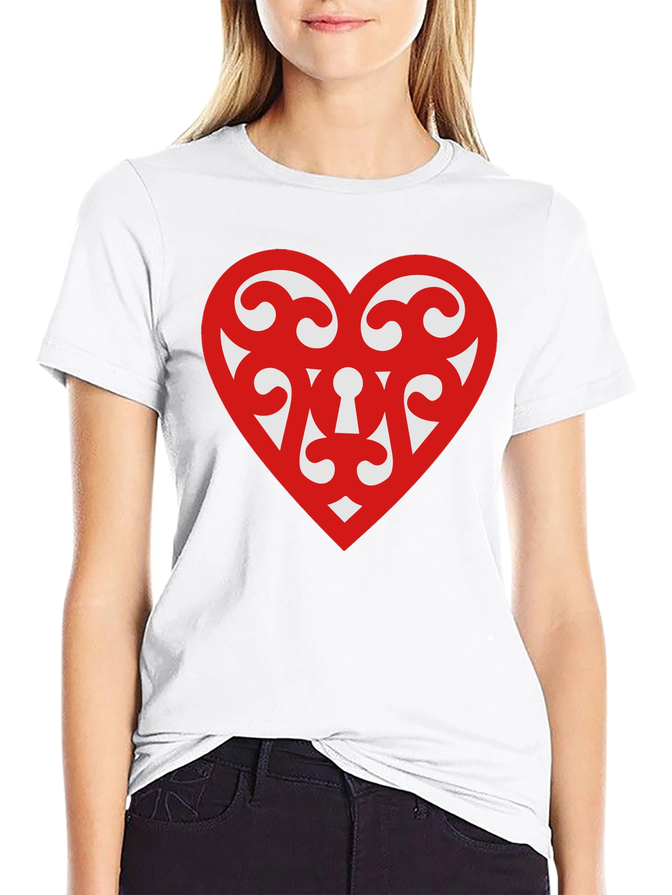 Heart Scroll Design Black T-Shirt