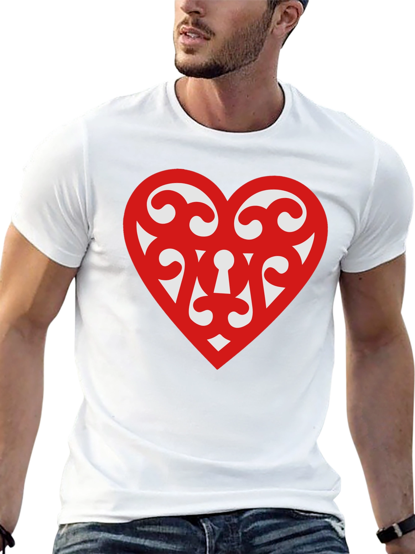 Heart Scroll Design Black T-Shirt