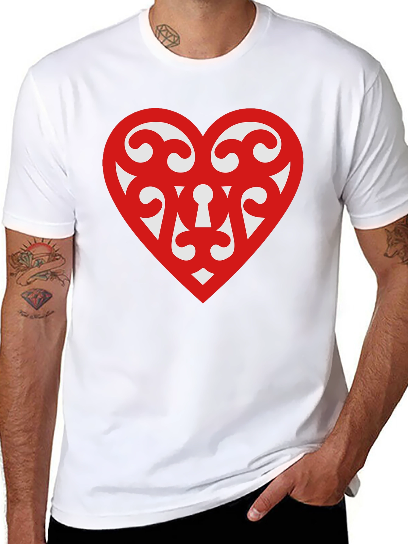 Heart Scroll Design Black T-Shirt