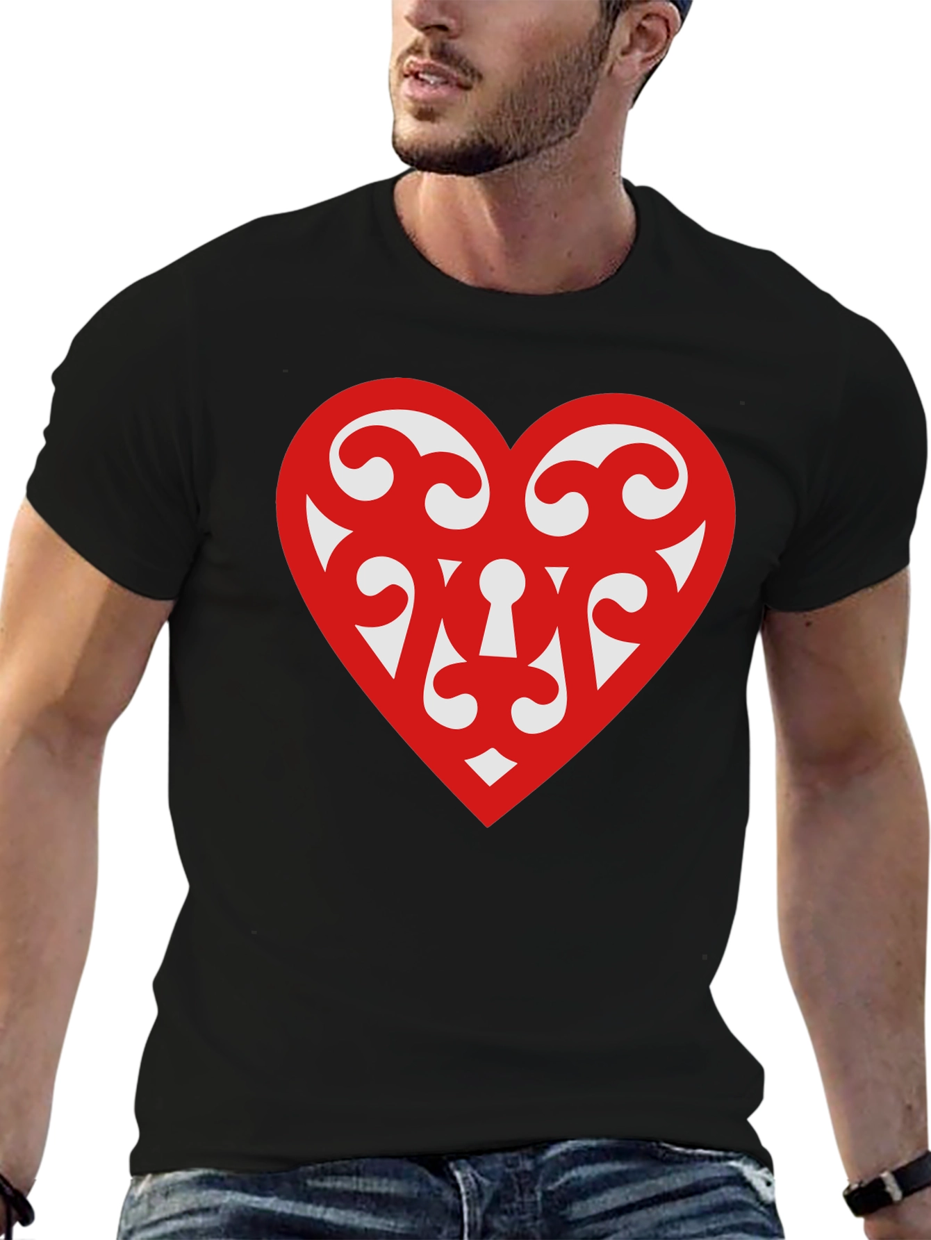 Heart Scroll Design Black T-Shirt