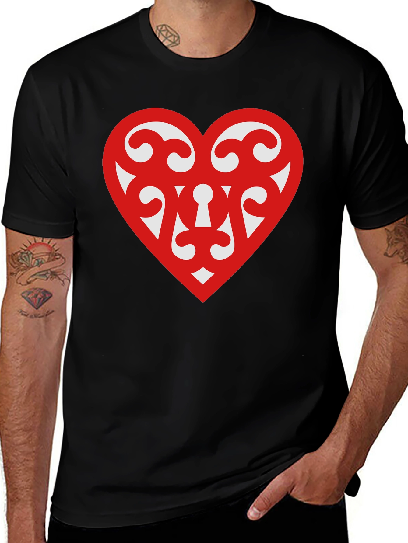 Heart Scroll Design Black T-Shirt