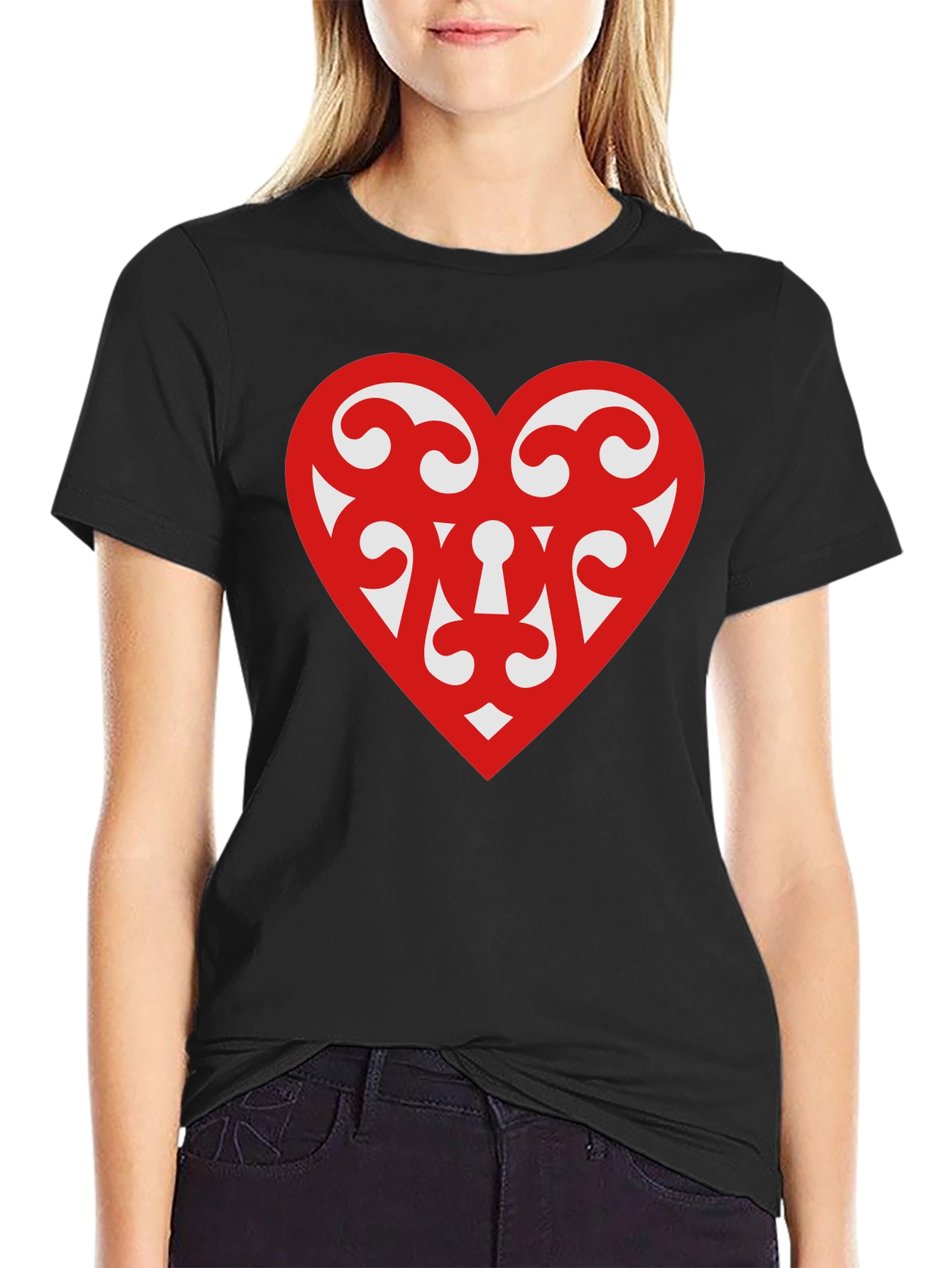 Heart Scroll Design Black T-Shirt