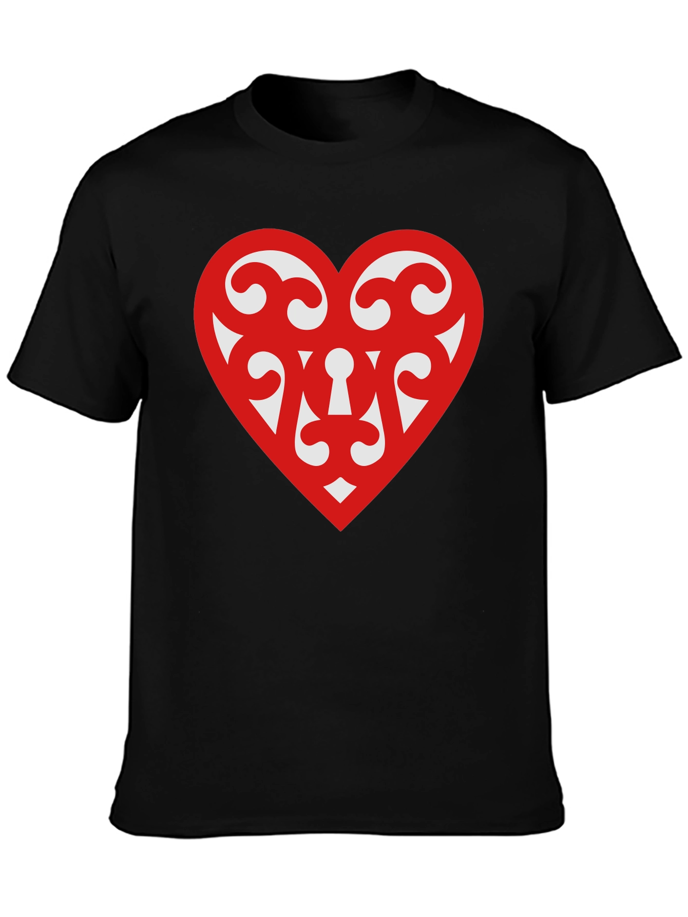 Heart Scroll Design Black T-Shirt