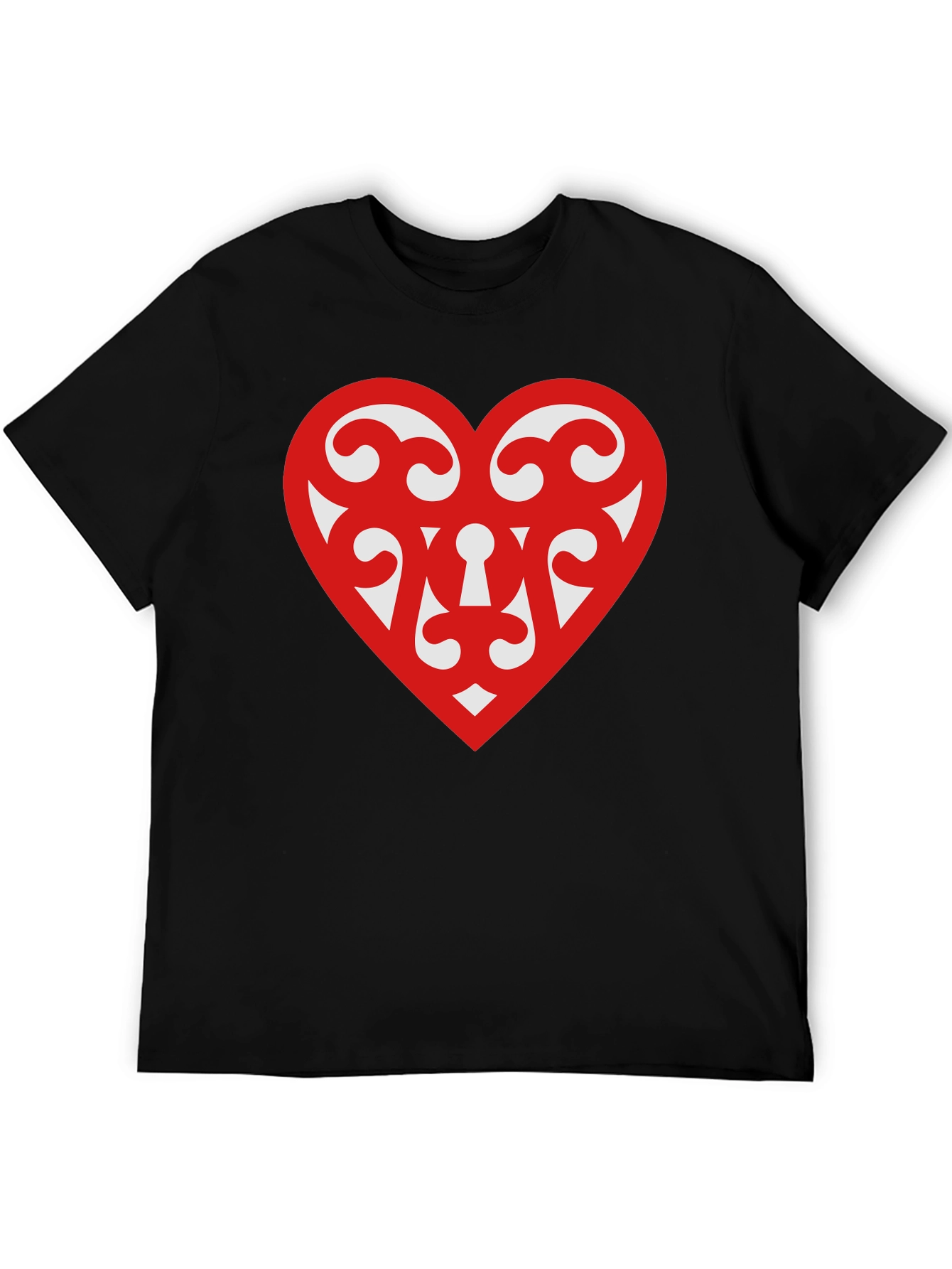 Heart Scroll Design Black T-Shirt