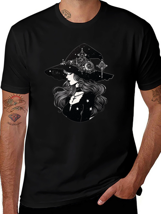 Celestial Witch Graphic Tee - Black Cotton Shirt